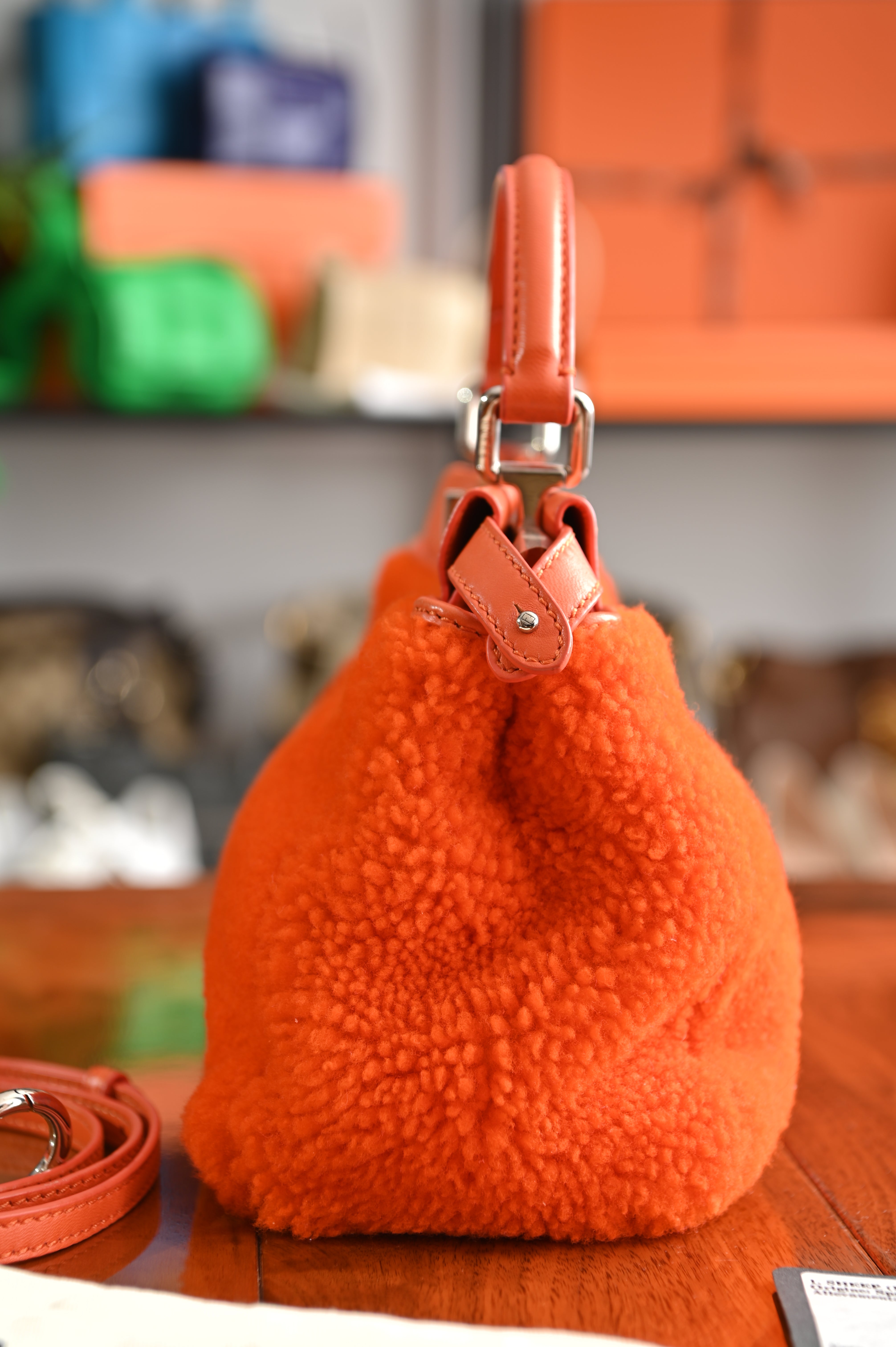 Fendi Mini Peekaboo orange shearling fur bag