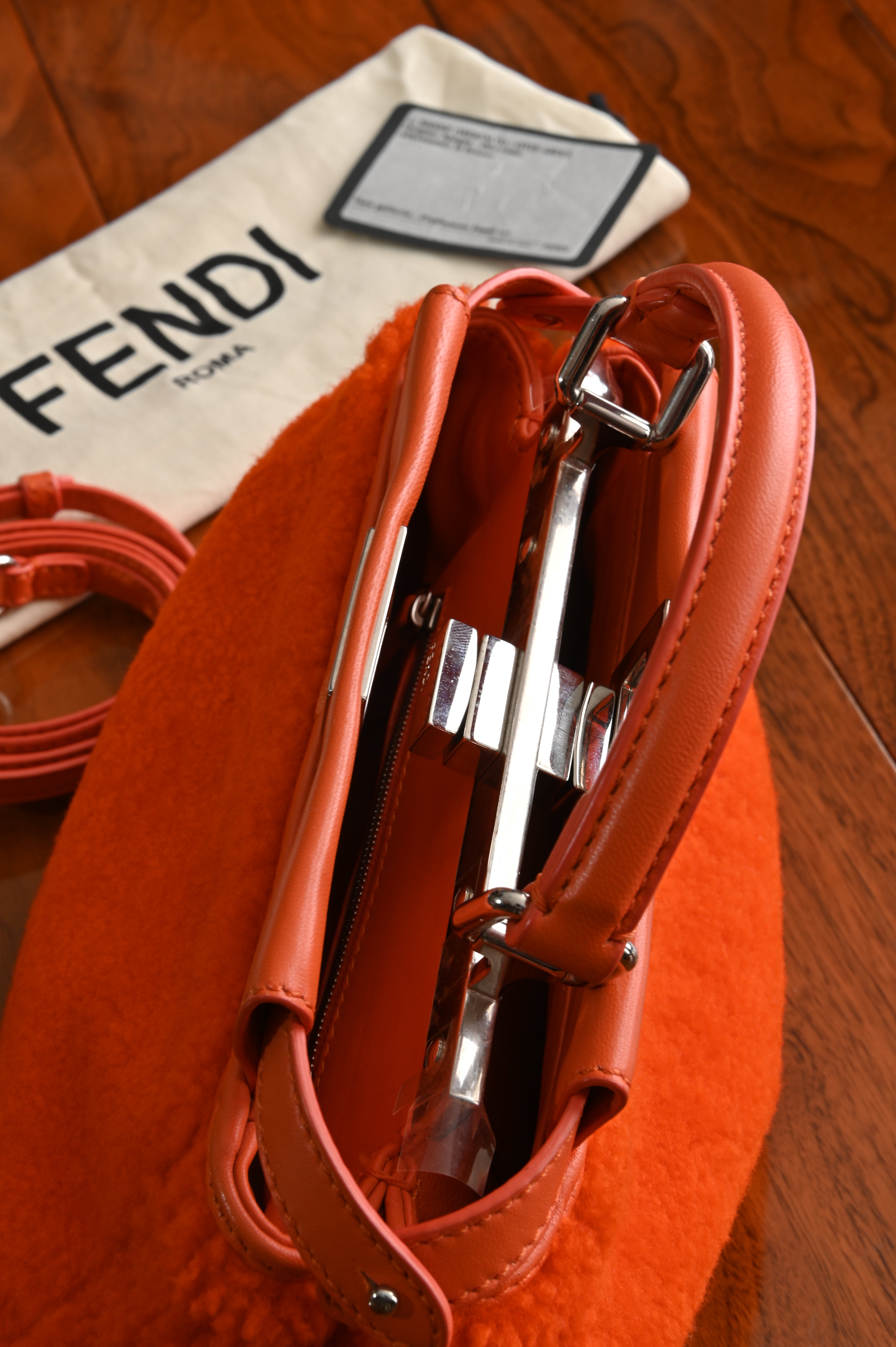 Fendi Mini Peekaboo orange shearling fur bag