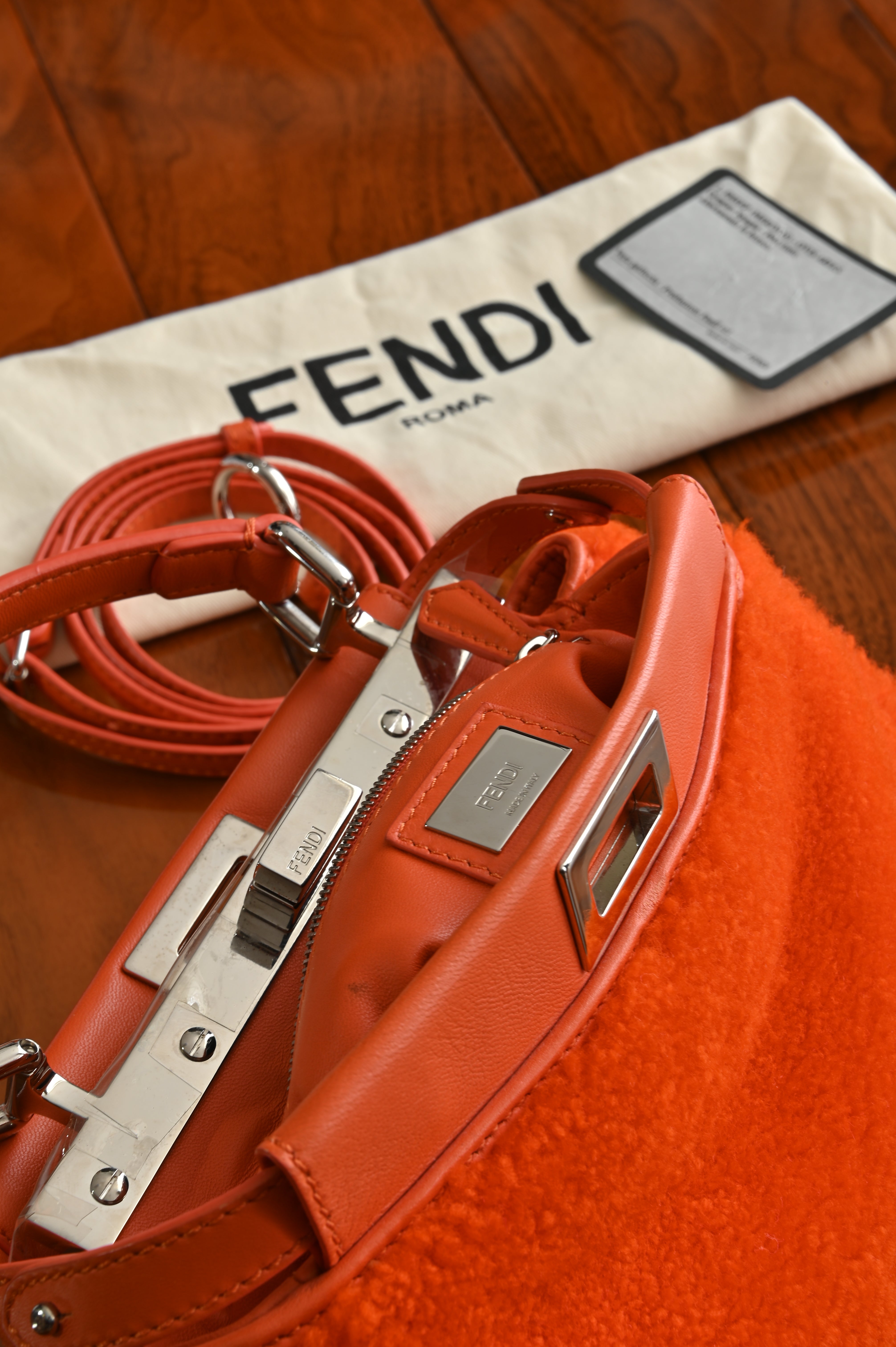 Fendi Mini Peekaboo orange shearling fur bag