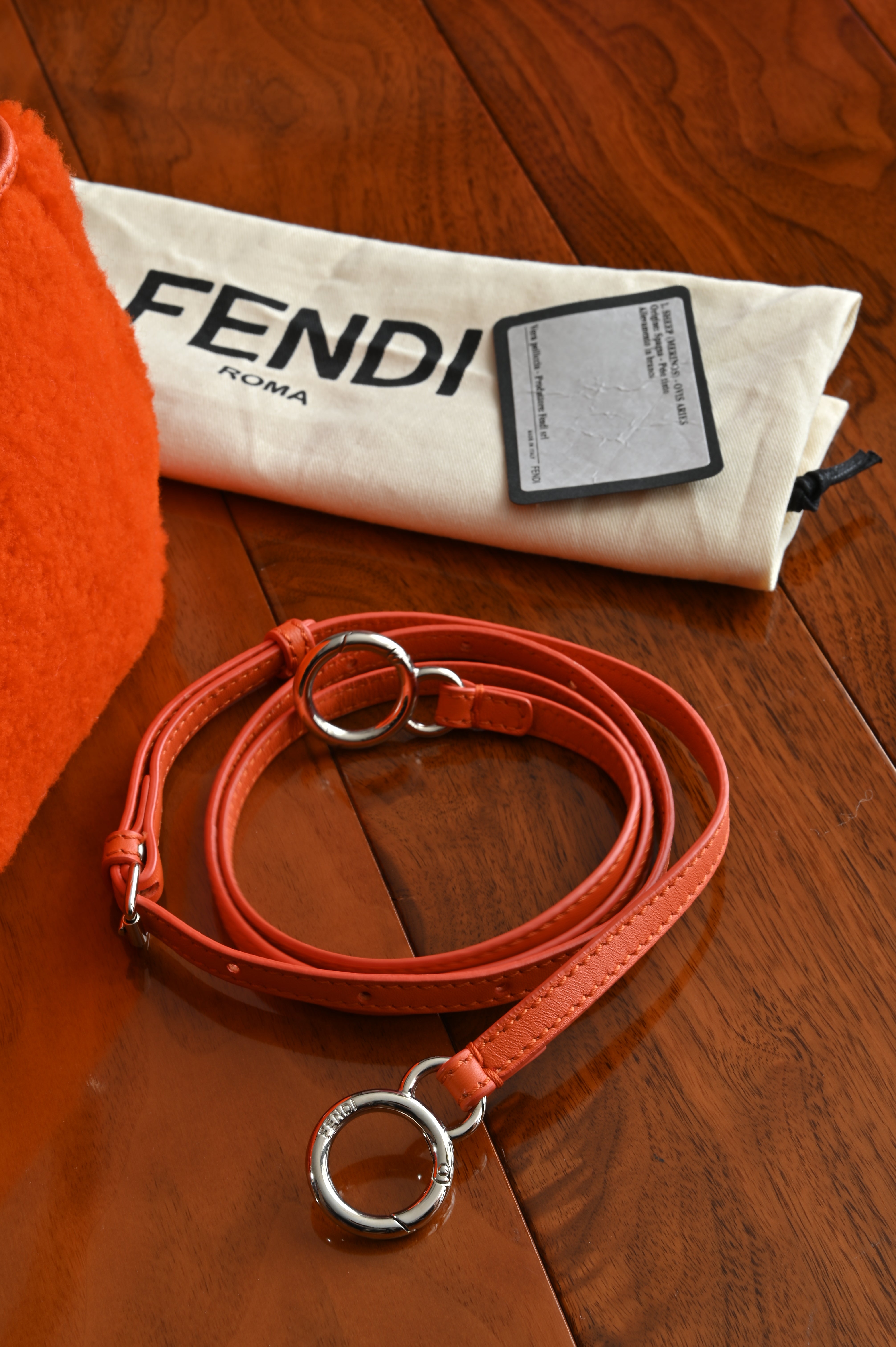 Fendi Mini Peekaboo orange shearling fur bag