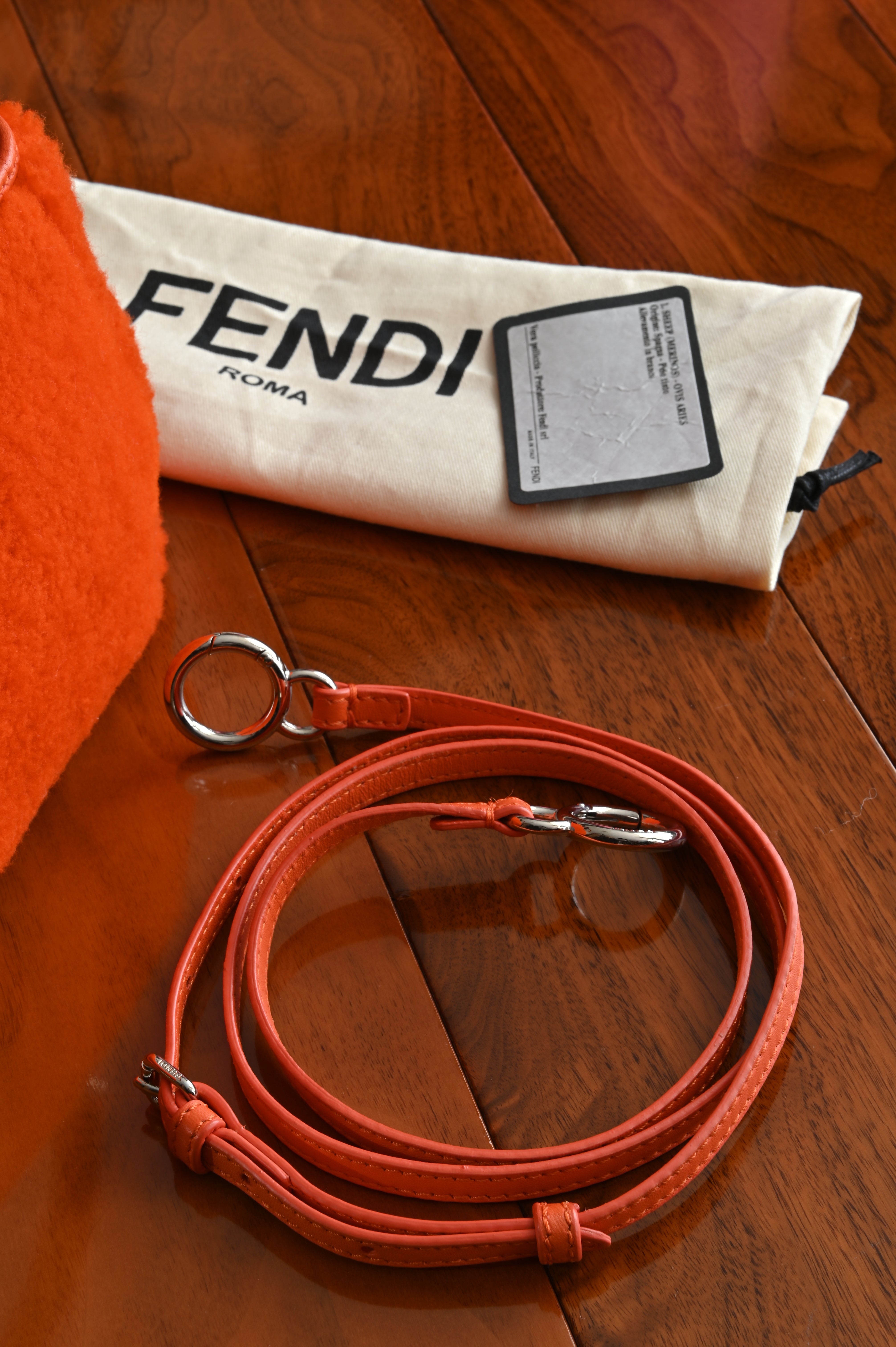 Fendi Mini Peekaboo orange shearling fur bag