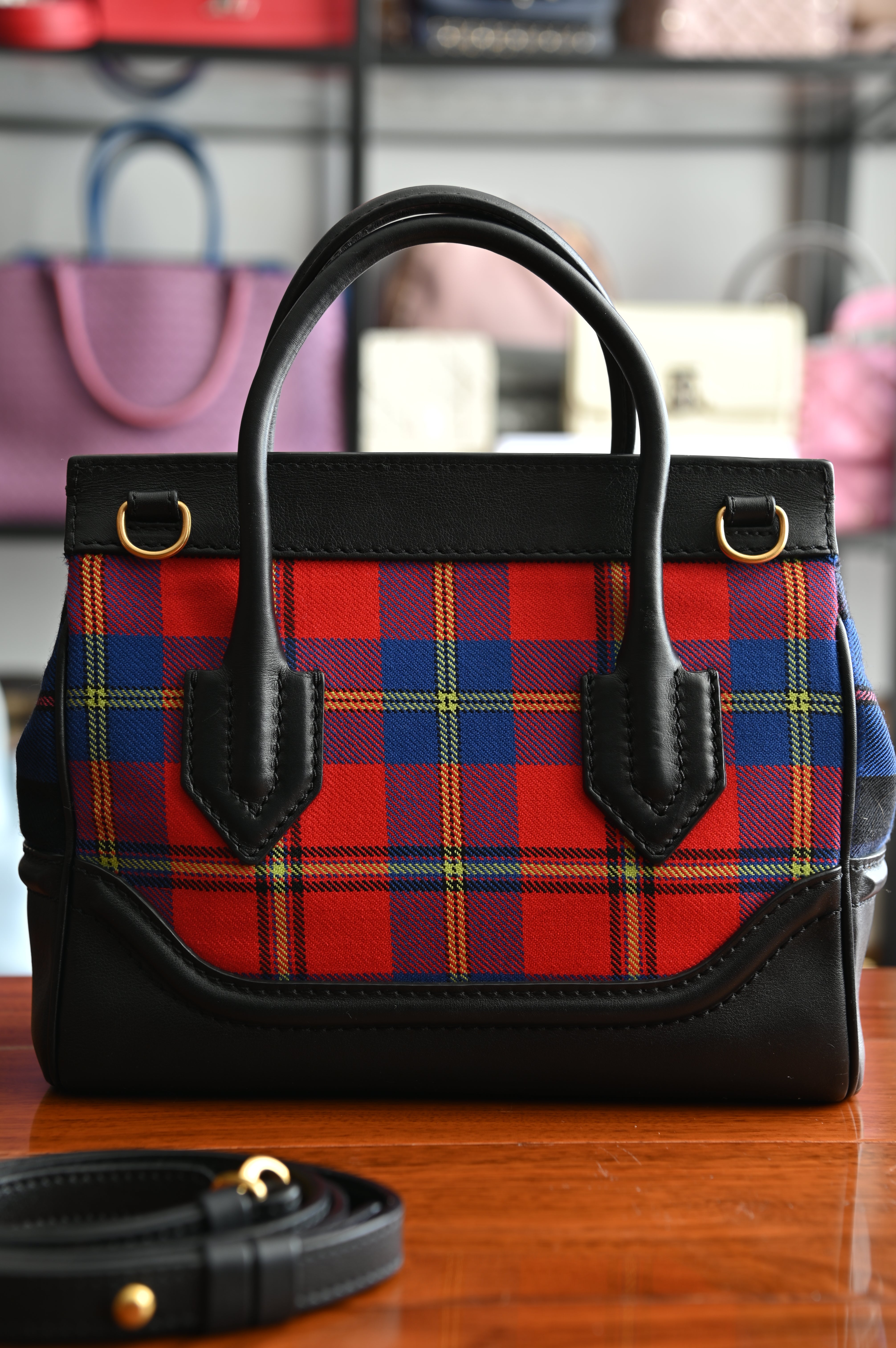 Versace Tartan Studded Palazzo Empire bag in black