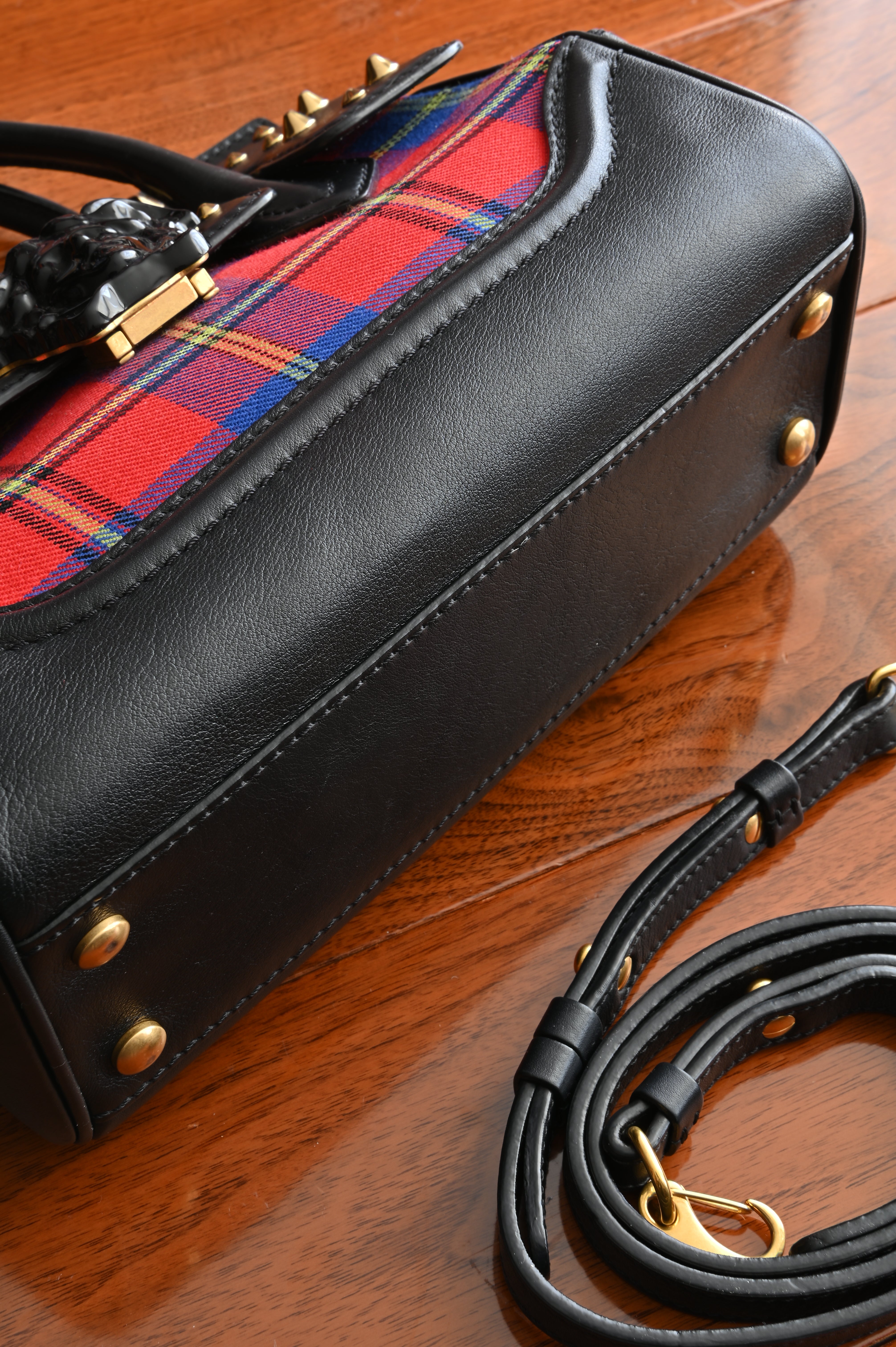 Versace Tartan Studded Palazzo Empire bag in black