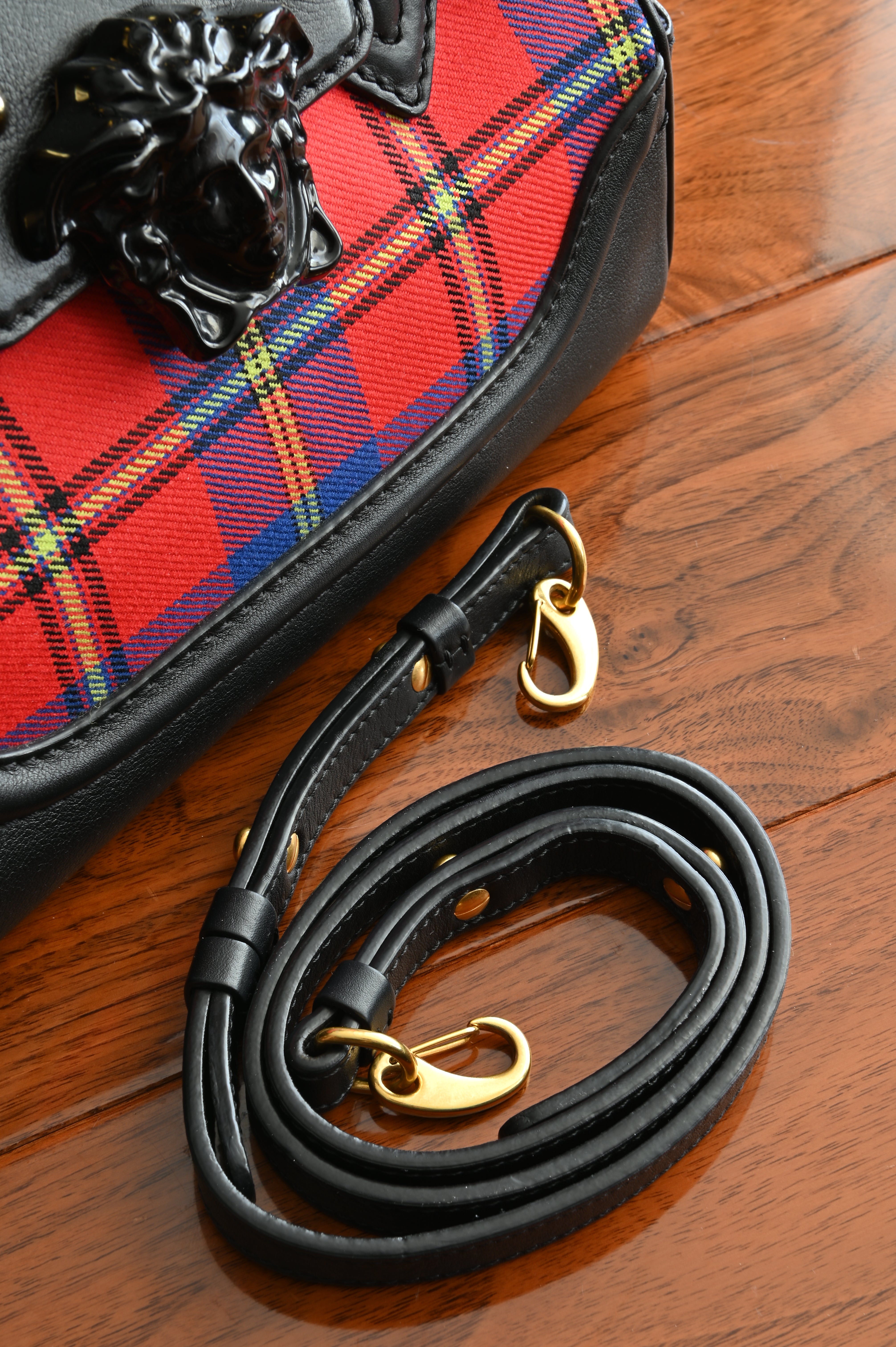 Versace Tartan Studded Palazzo Empire bag in black