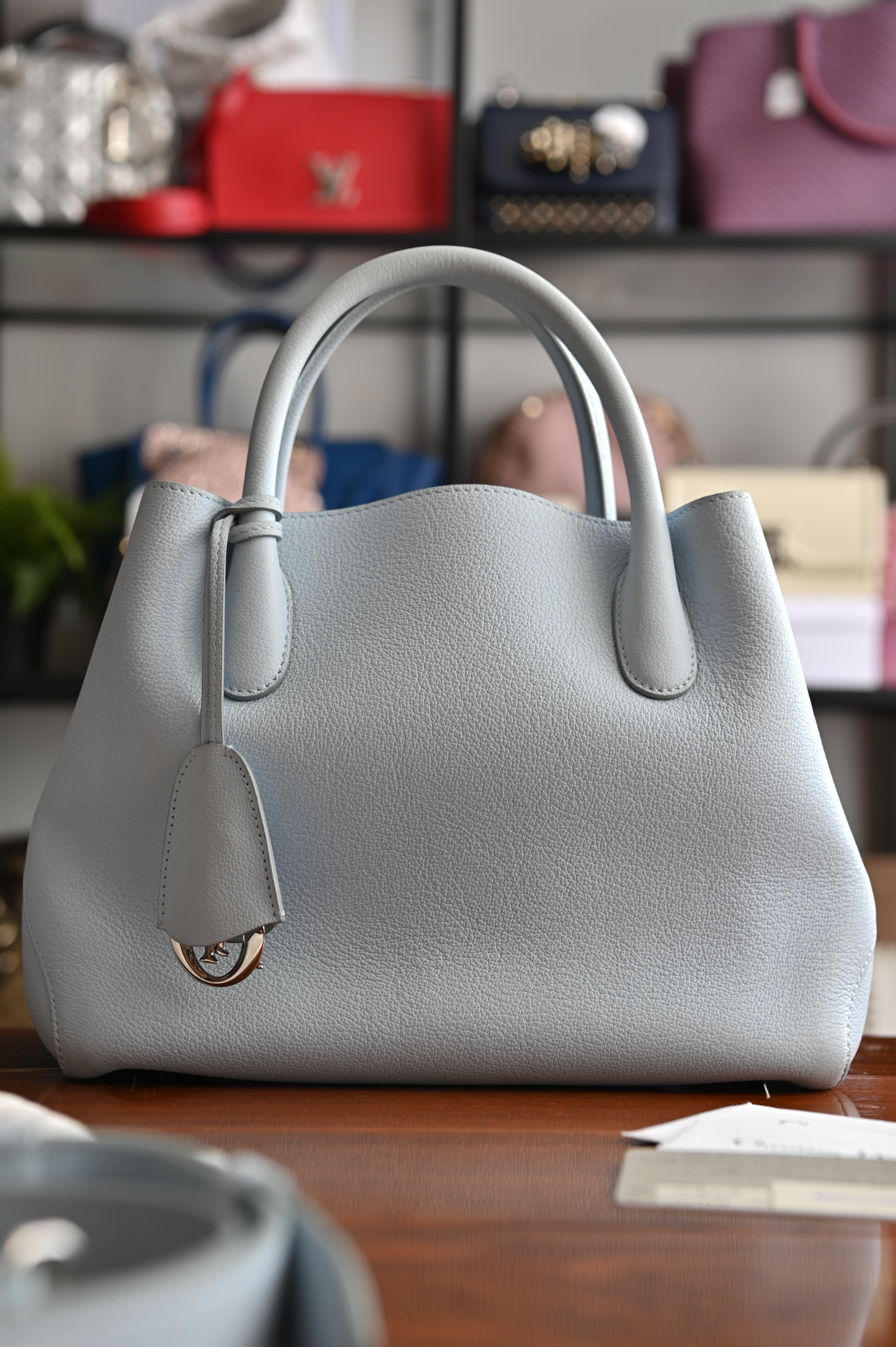 Christian Dior Open Bar Tote in soft baby blue