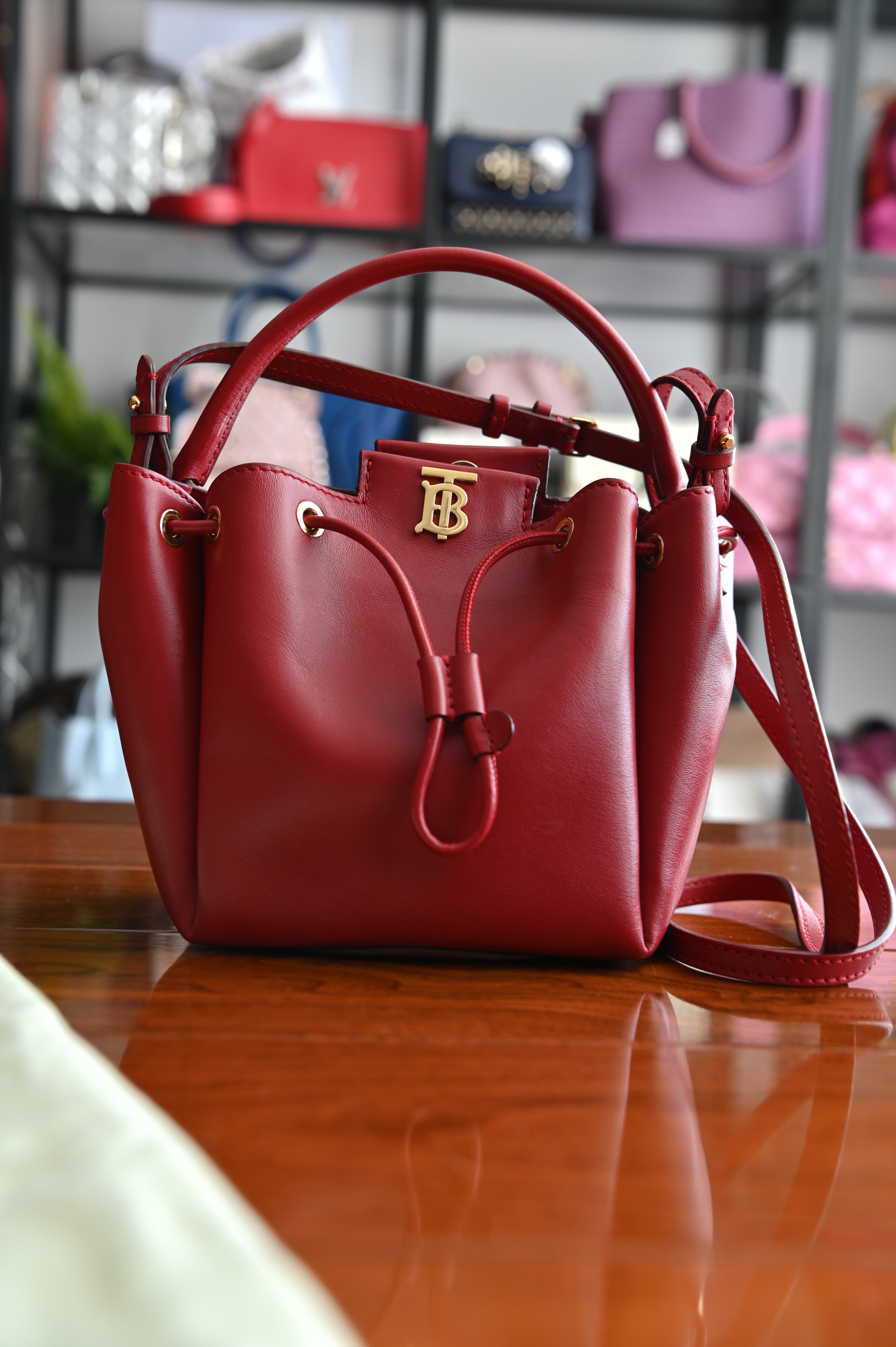Burberry TB Motif red small bucket bag