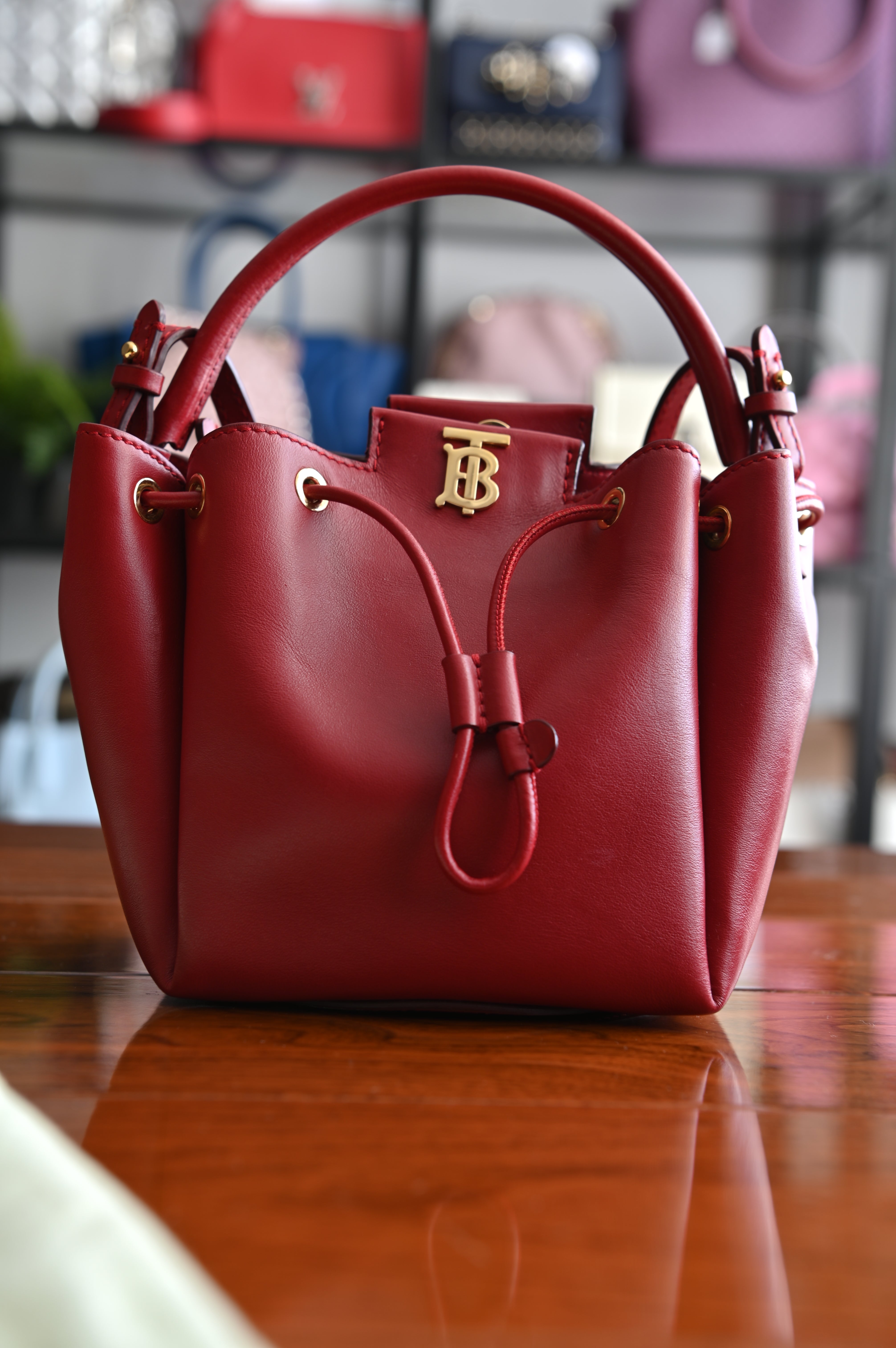 Burberry TB Motif red small bucket bag