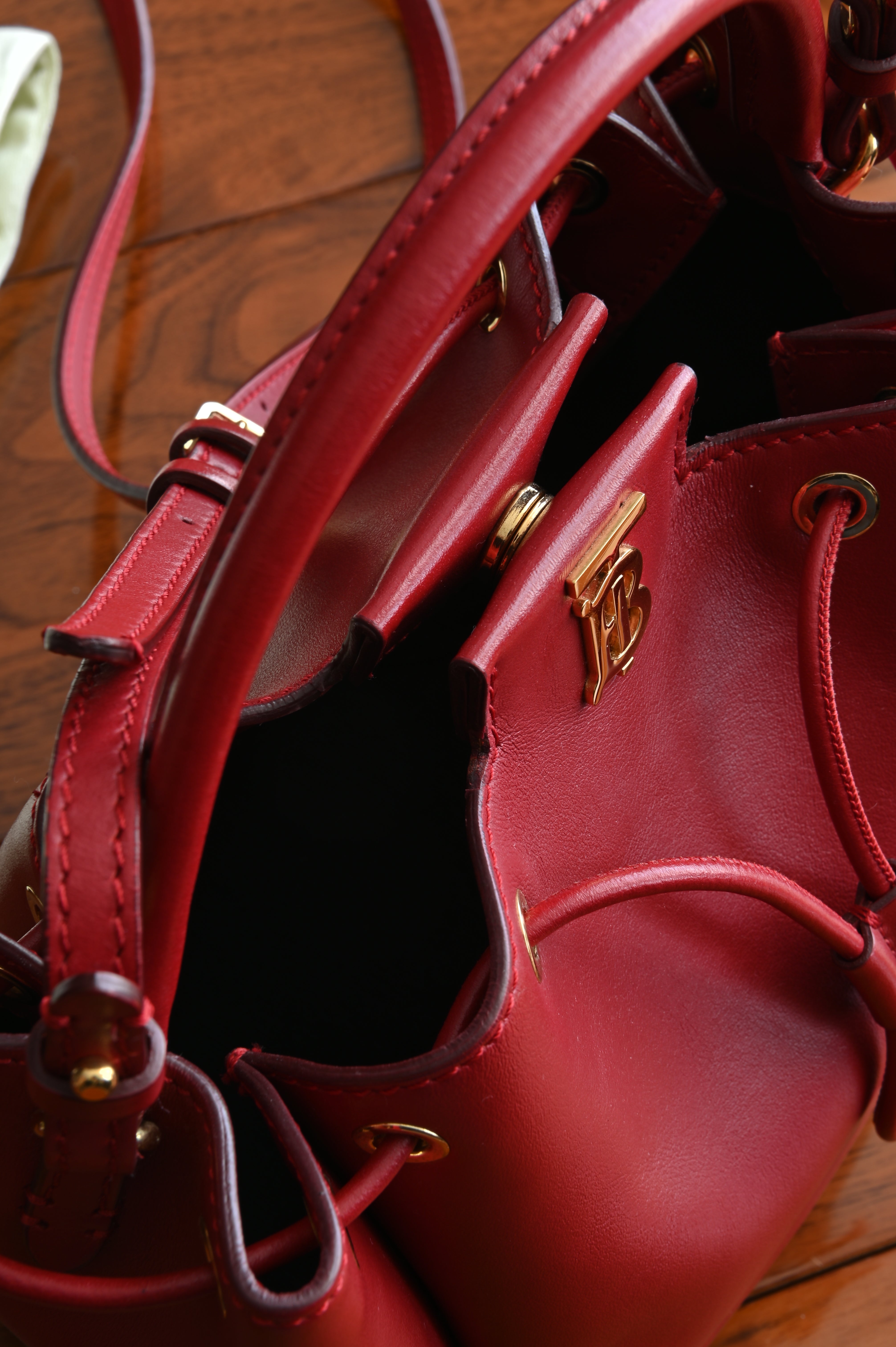 Burberry TB Motif red small bucket bag