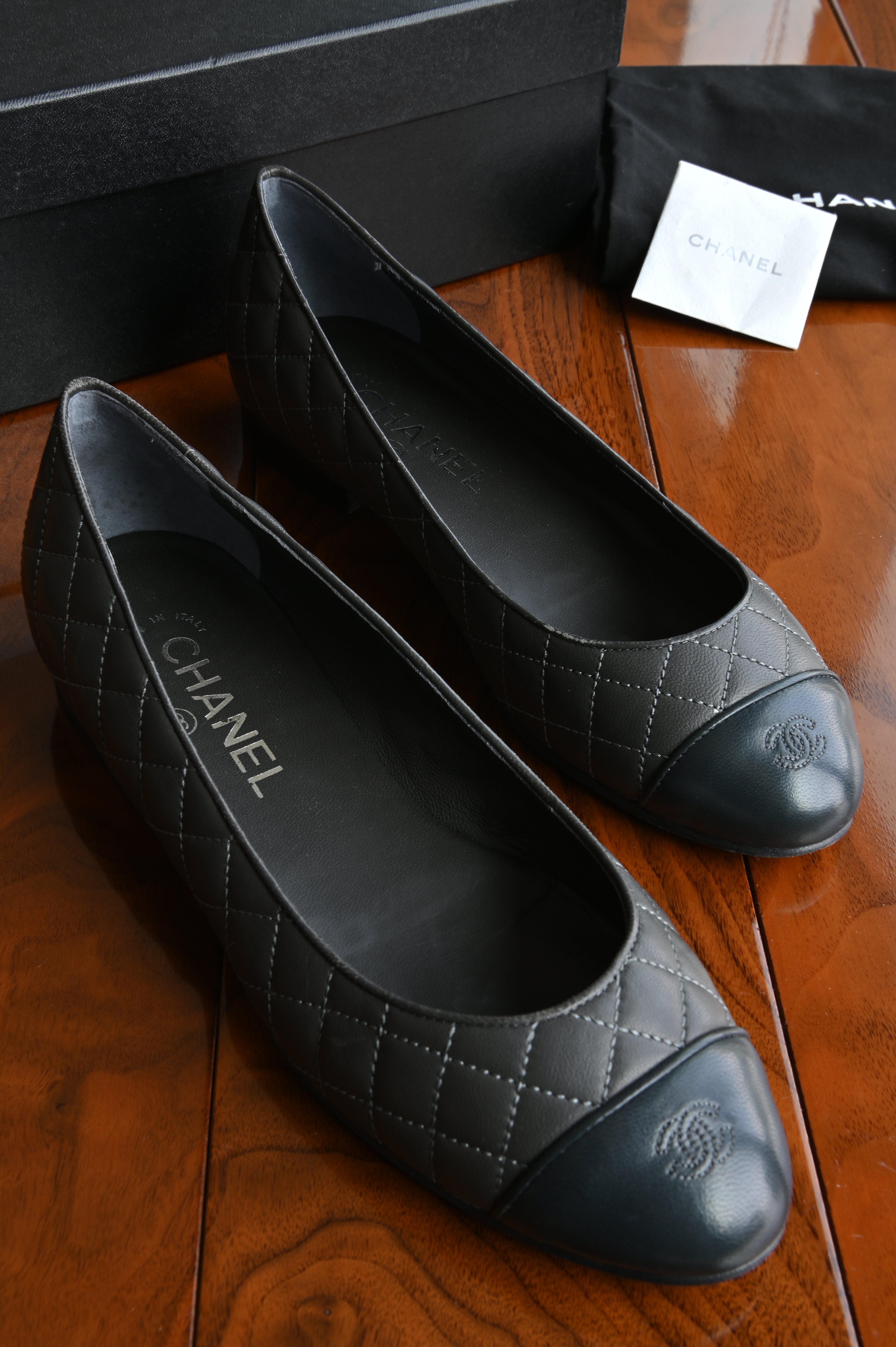 Chanel CC Gray Quilted Ballet Flats