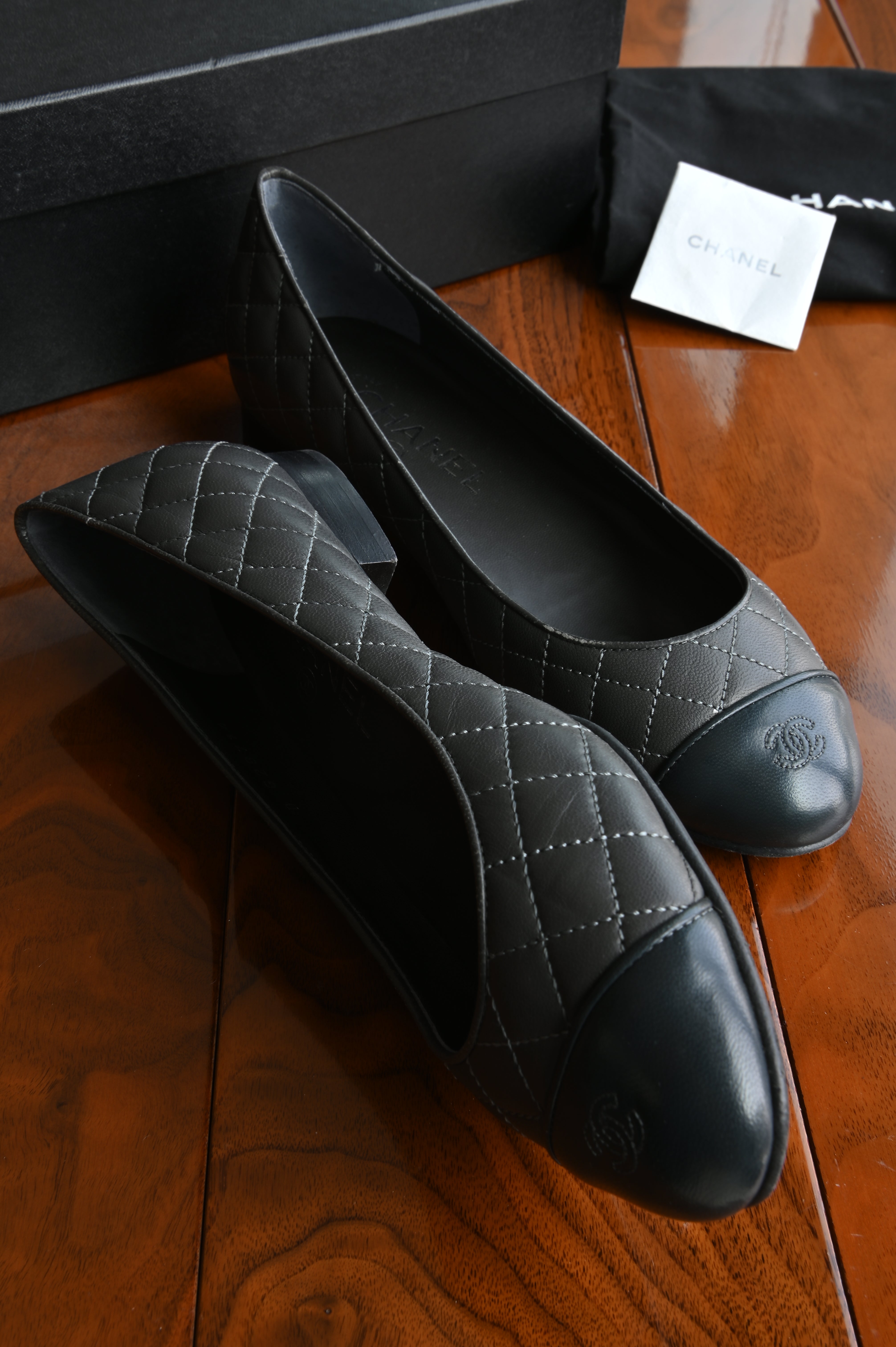 Chanel CC Gray Quilted Ballet Flats