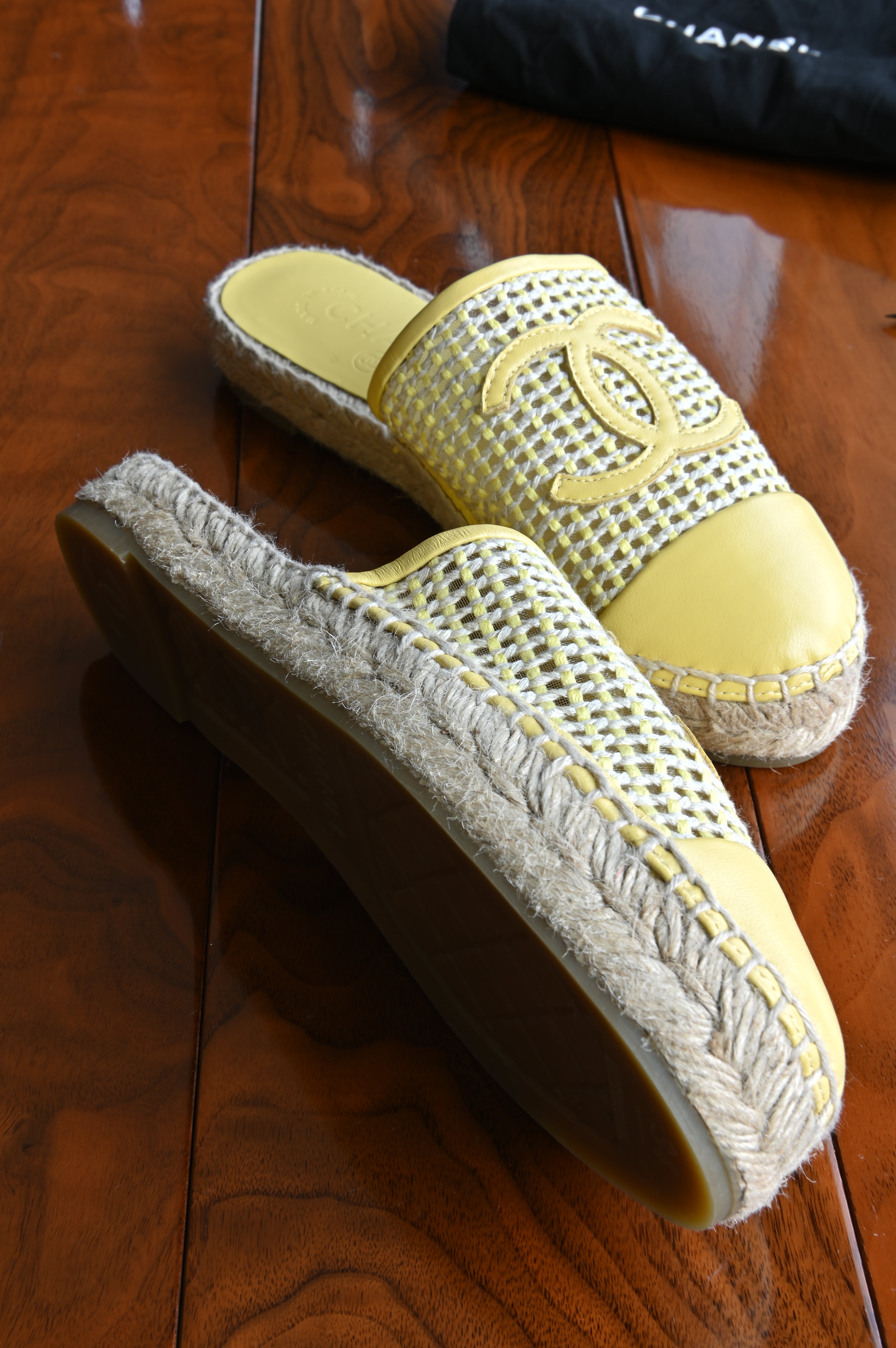 Chanel Yellow Espadrilles Mules