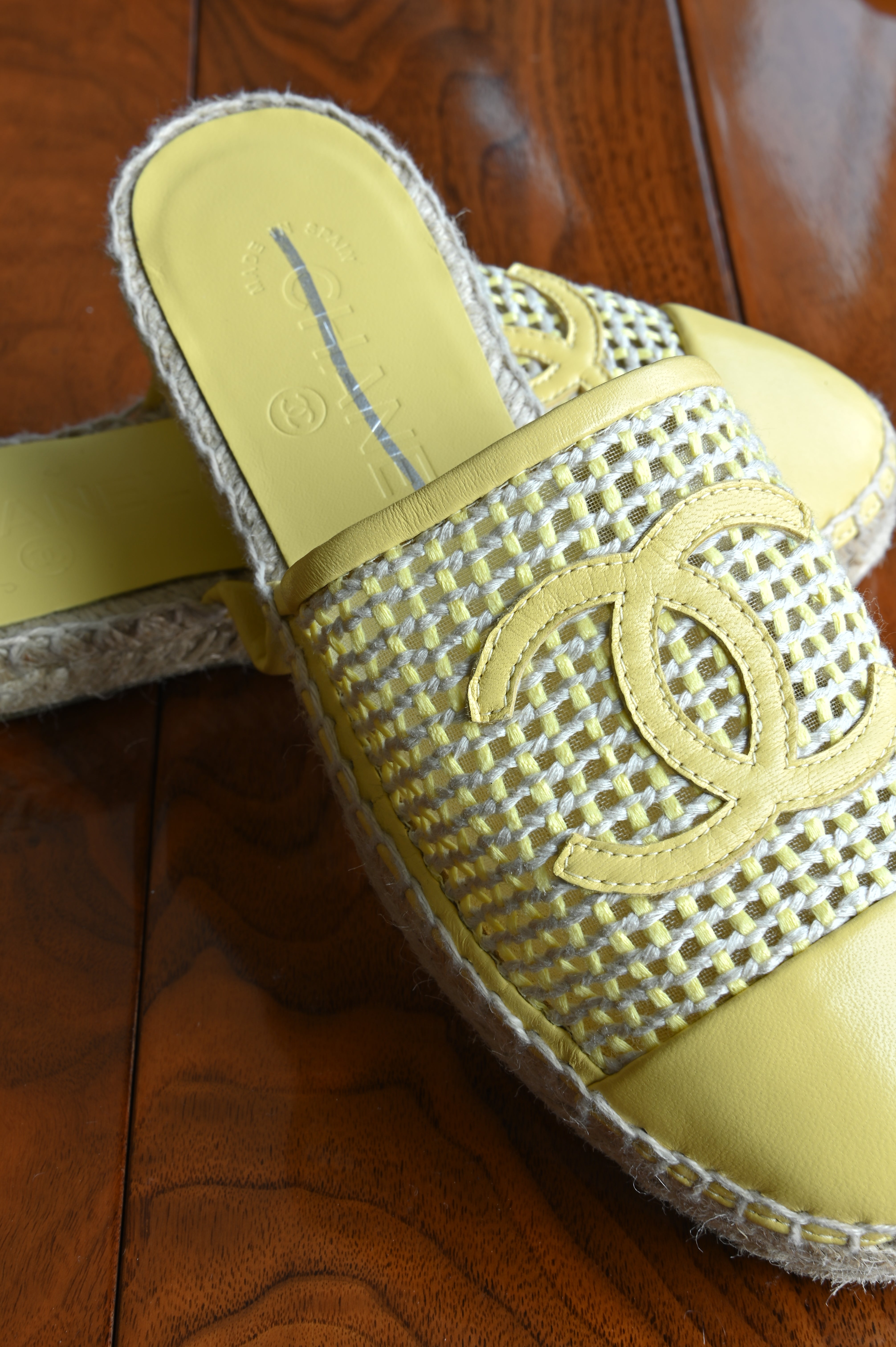 Chanel Yellow Espadrilles Mules