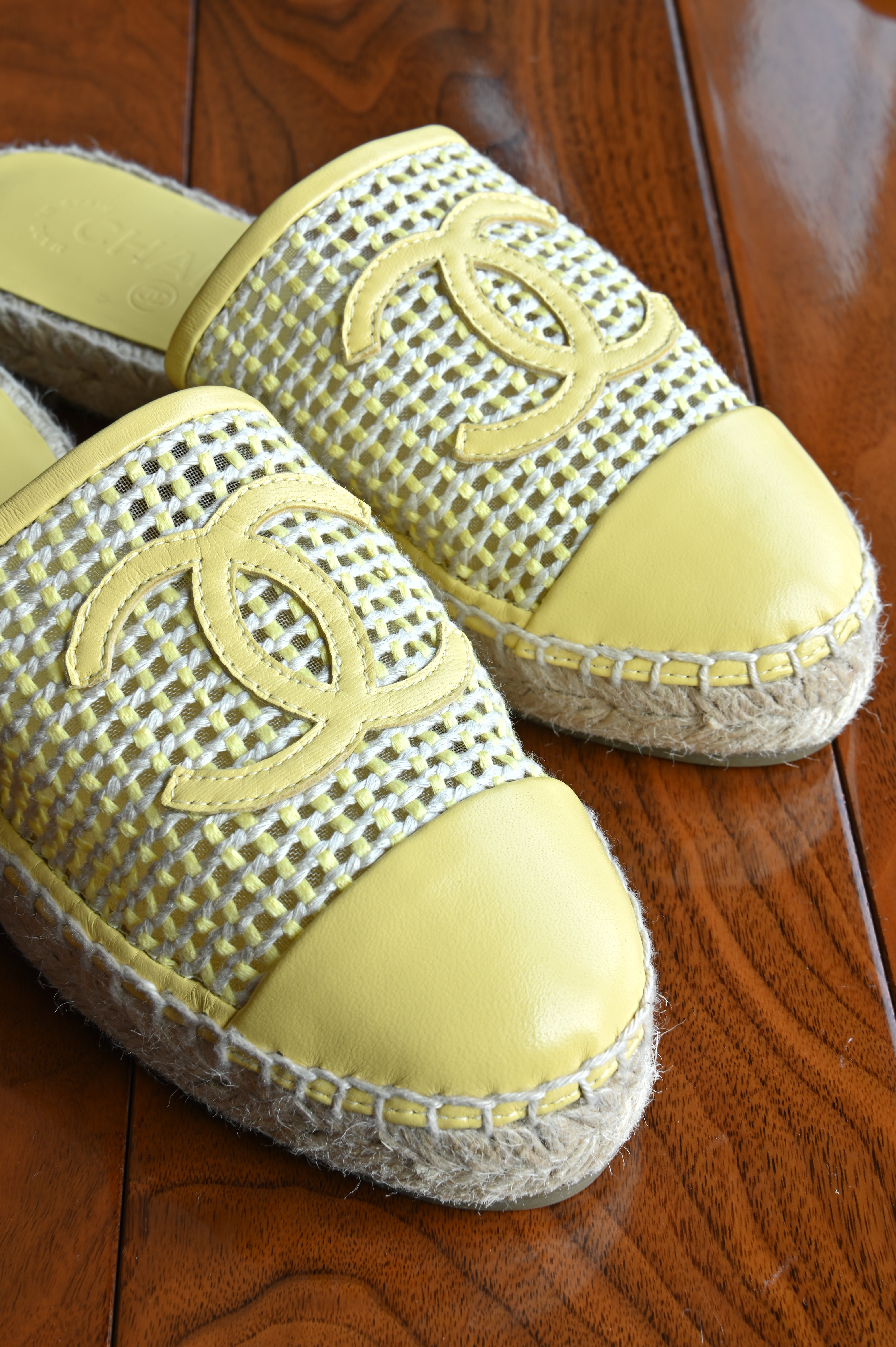 Chanel Yellow Espadrilles Mules