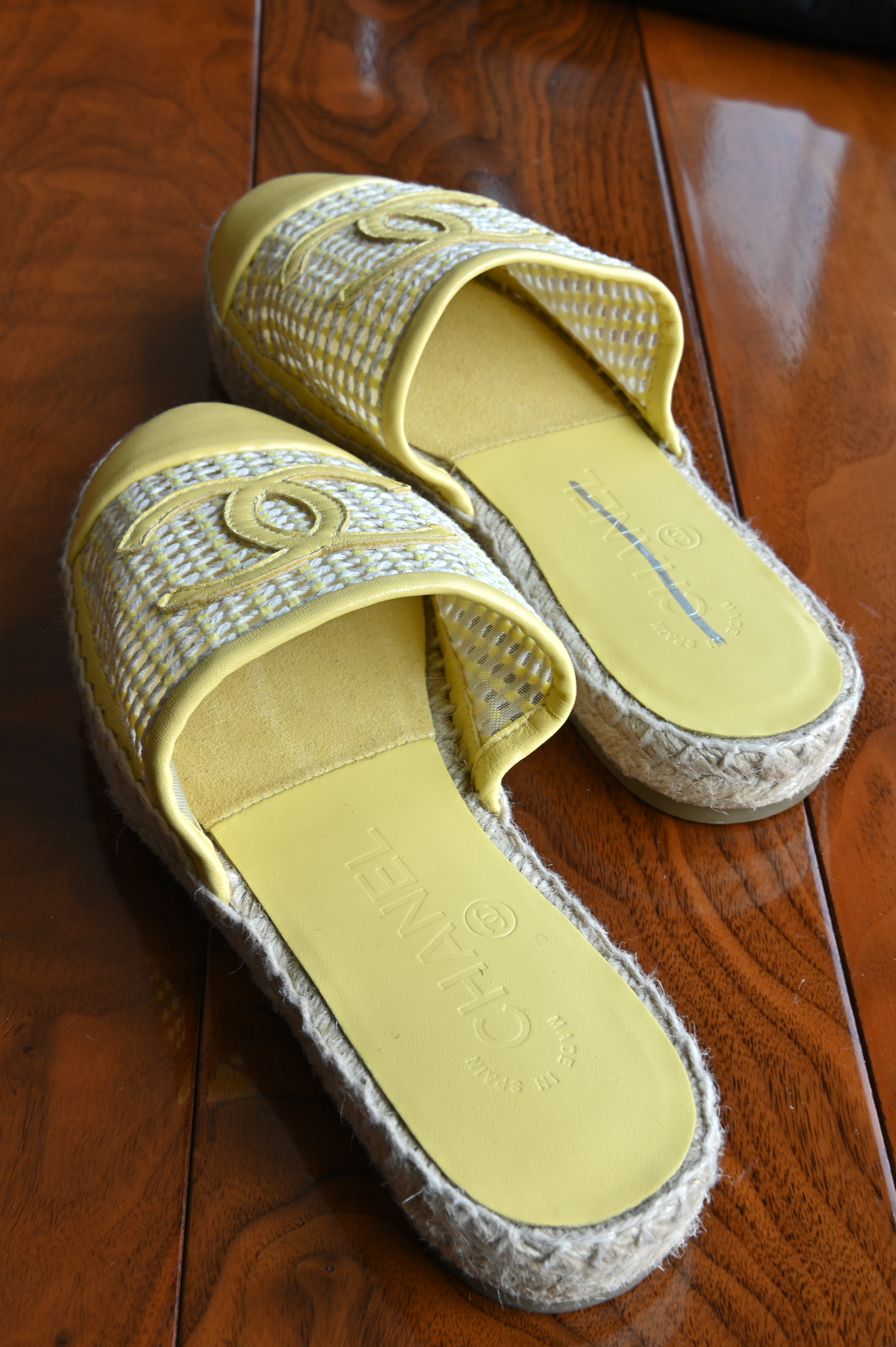 Chanel Yellow Espadrilles Mules