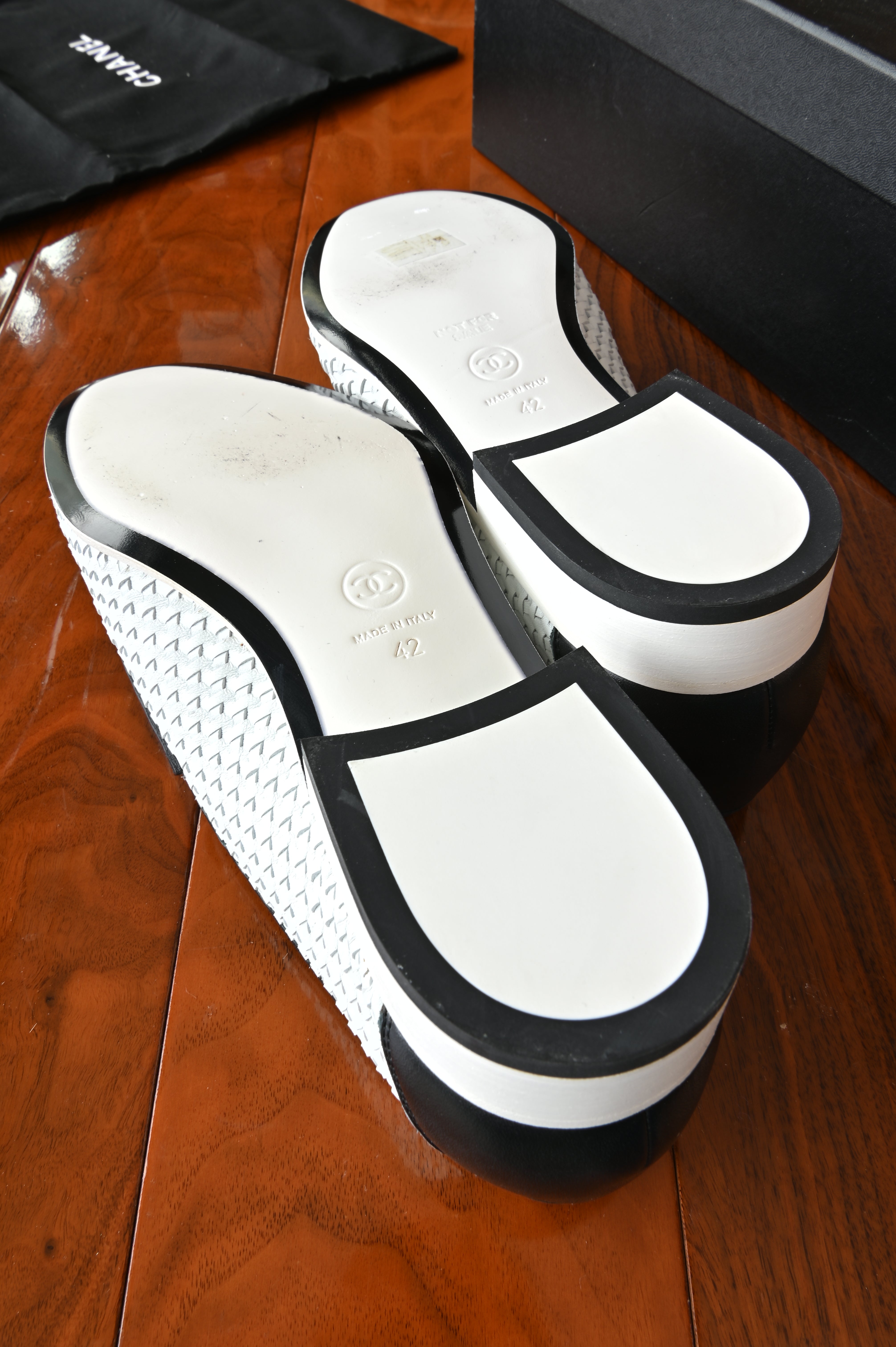 Chanel White Black Woven Loafers