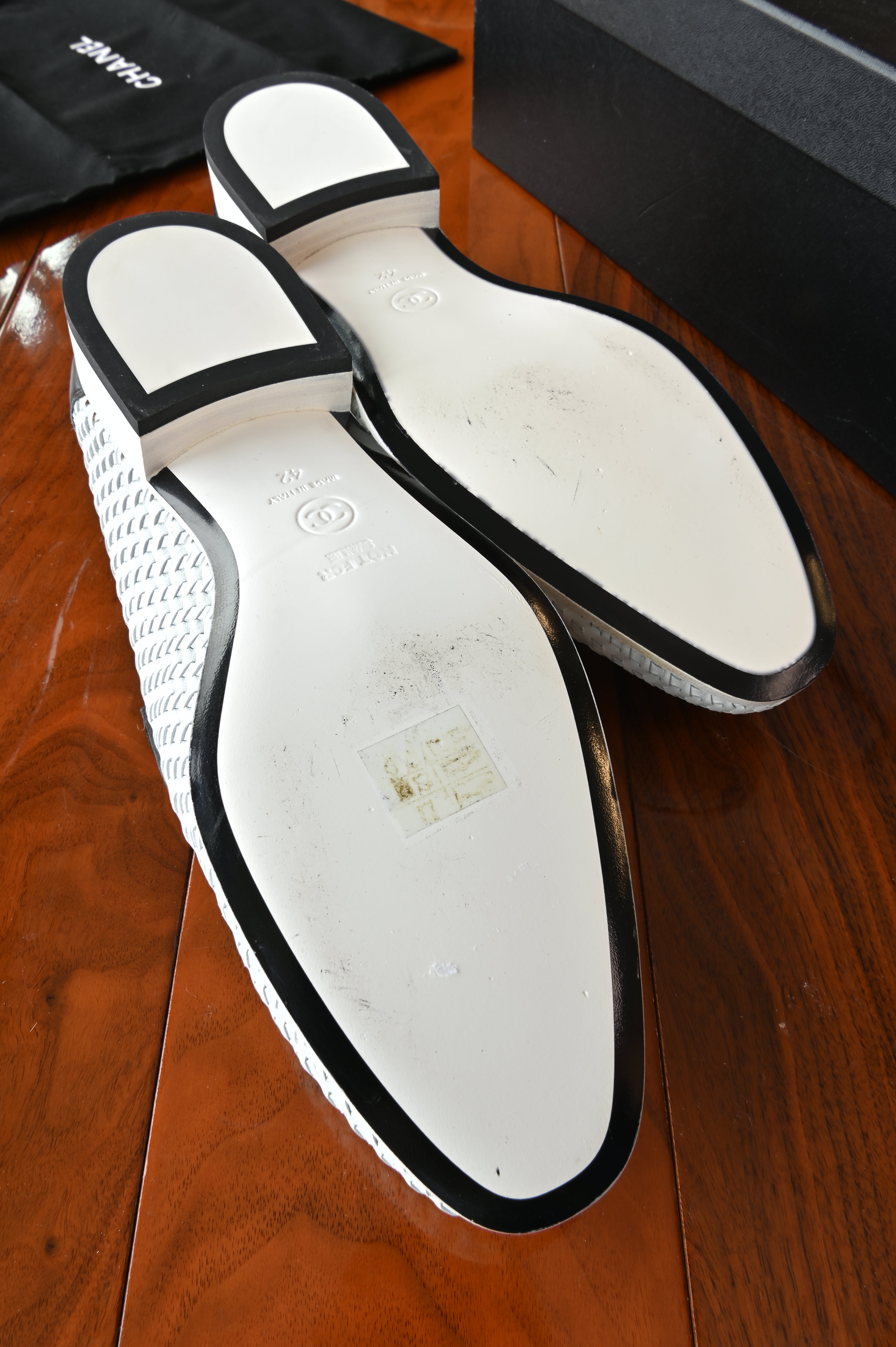 Chanel White Black Woven Loafers