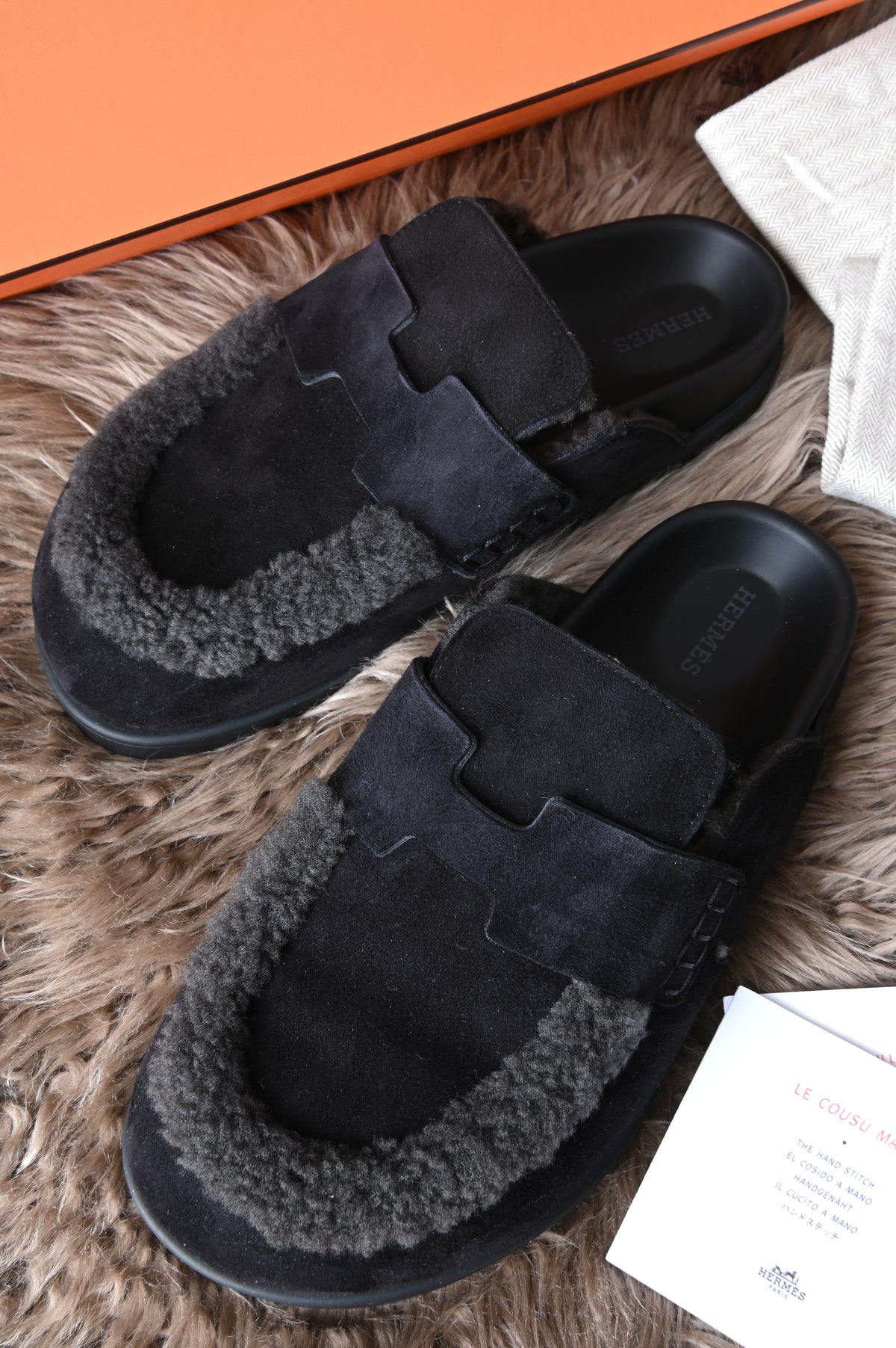 Hermes Shearling Fur Go Mules