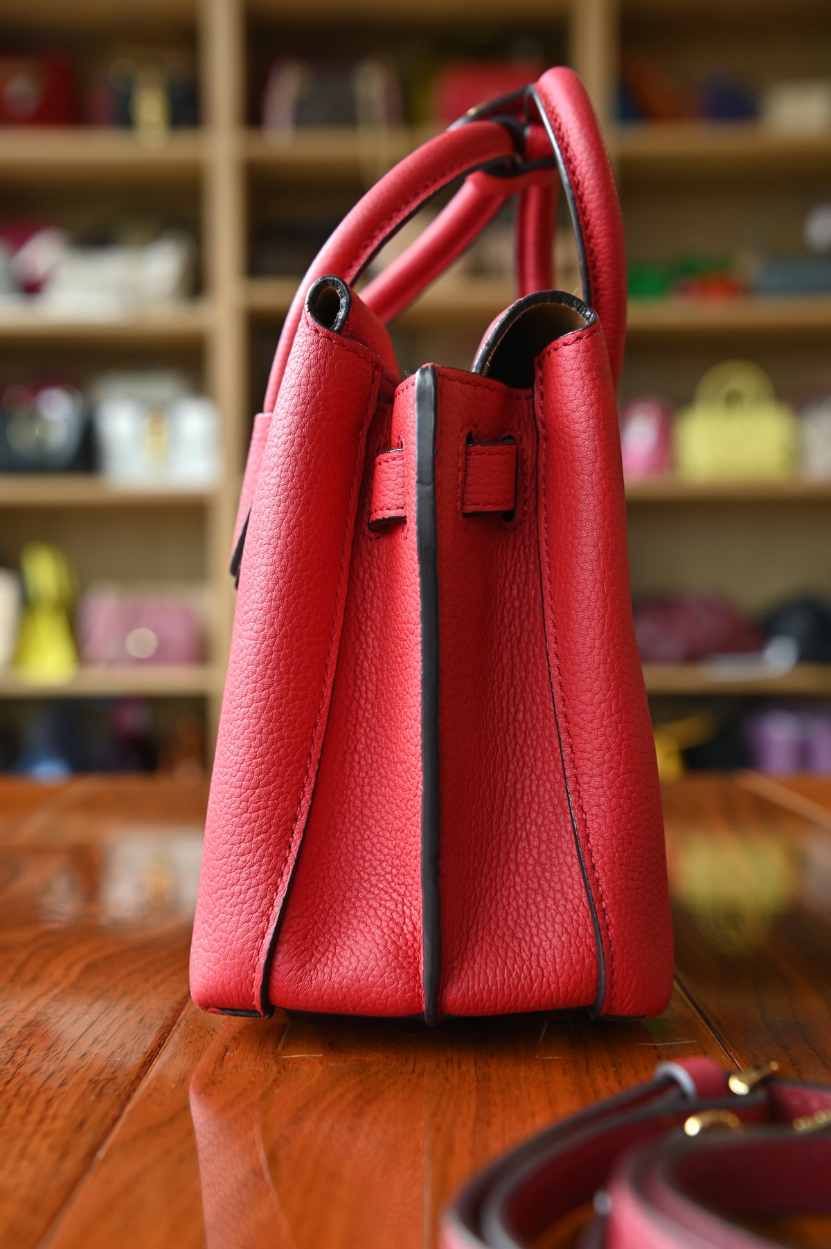 MCM Red Milla Grained Leather Tote Bag