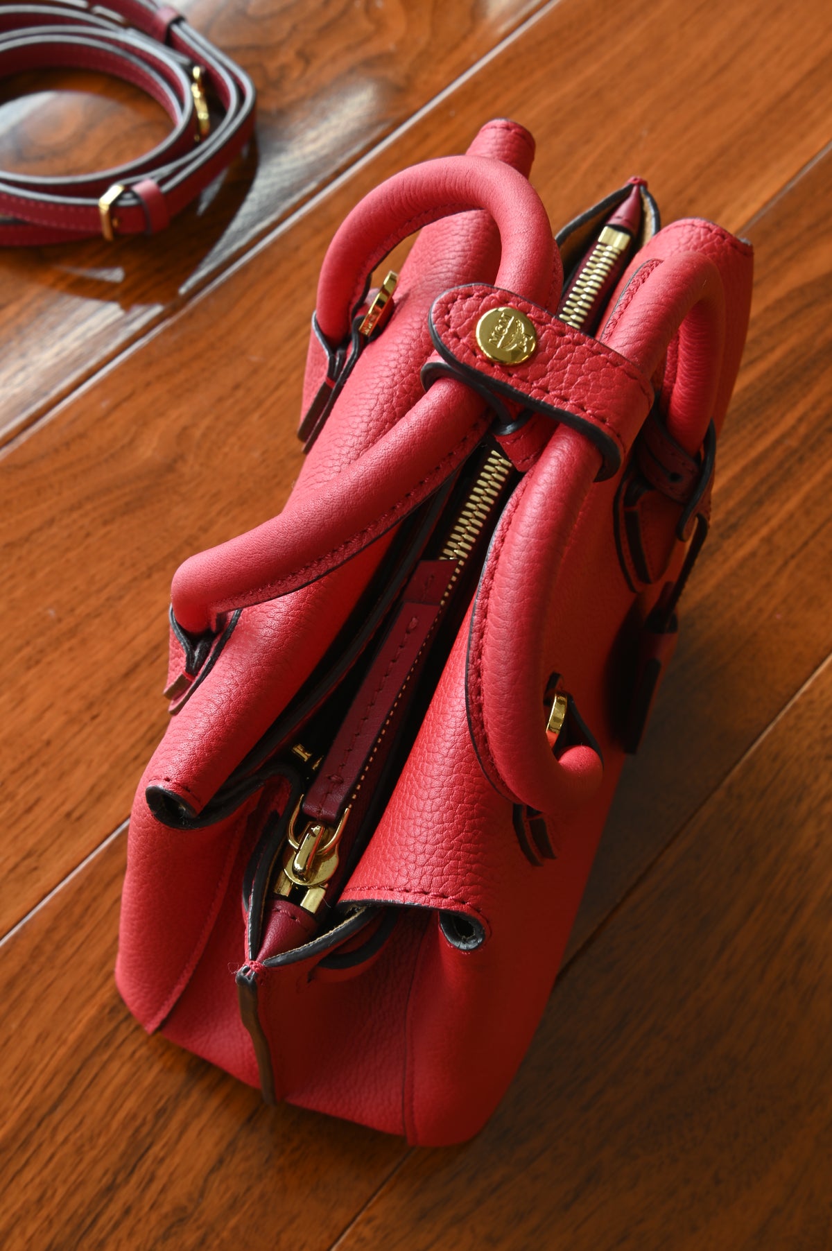 MCM Red Milla Grained Leather Tote Bag
