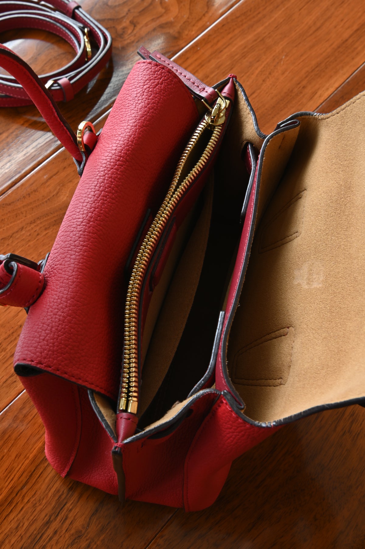 MCM Red Milla Grained Leather Tote Bag
