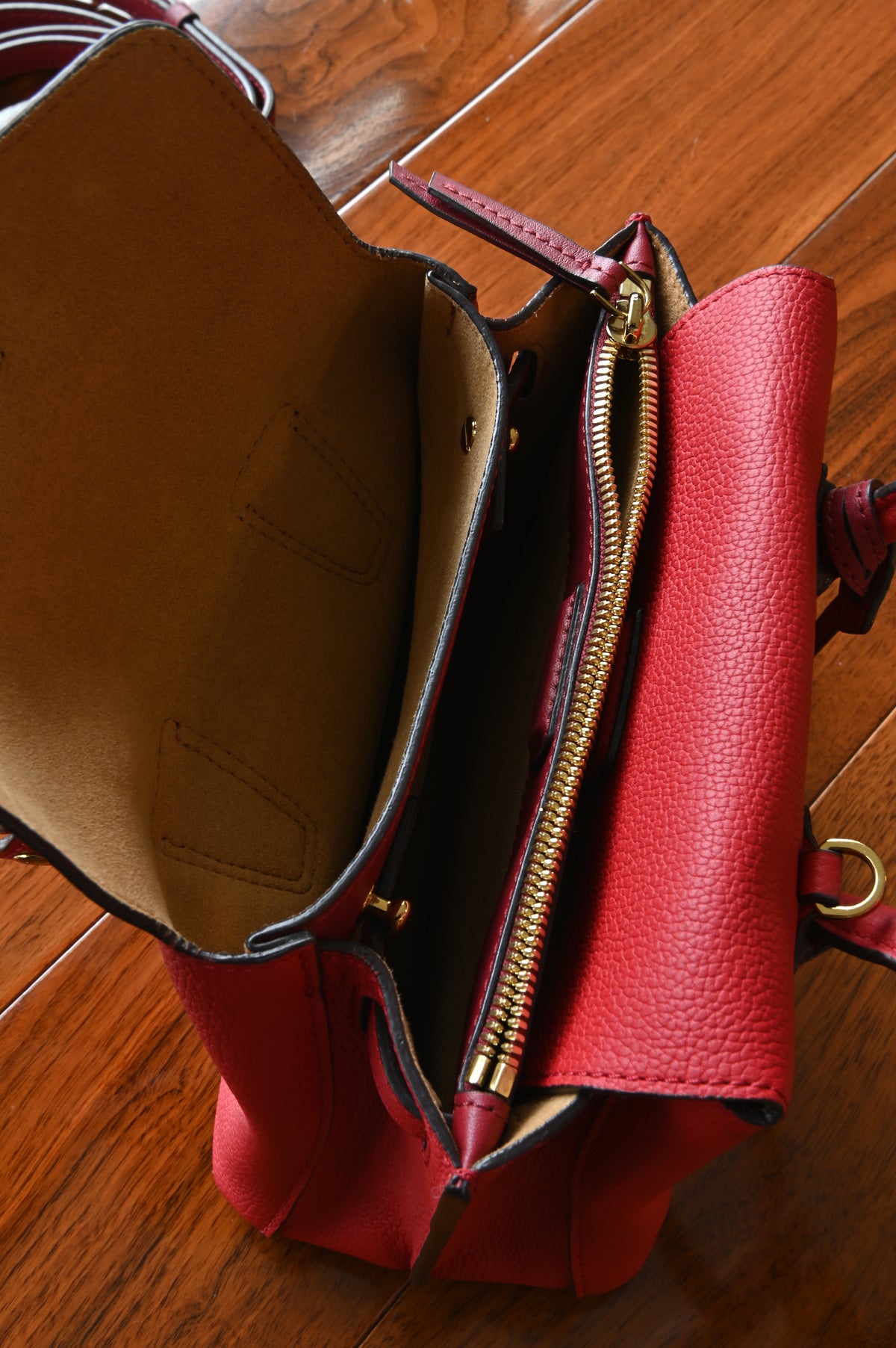 MCM Red Milla Grained Leather Tote Bag