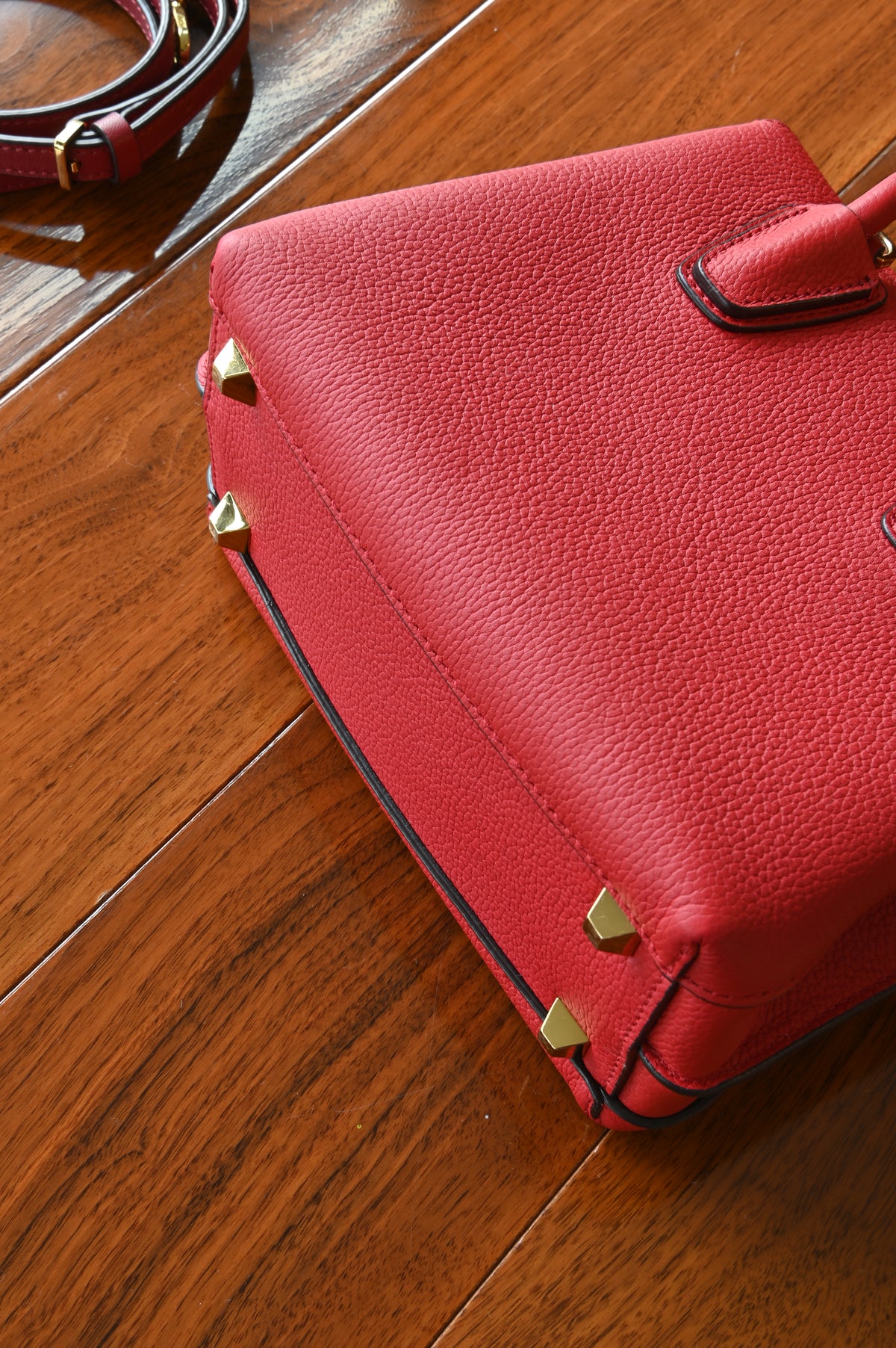 MCM Red Milla Grained Leather Tote Bag