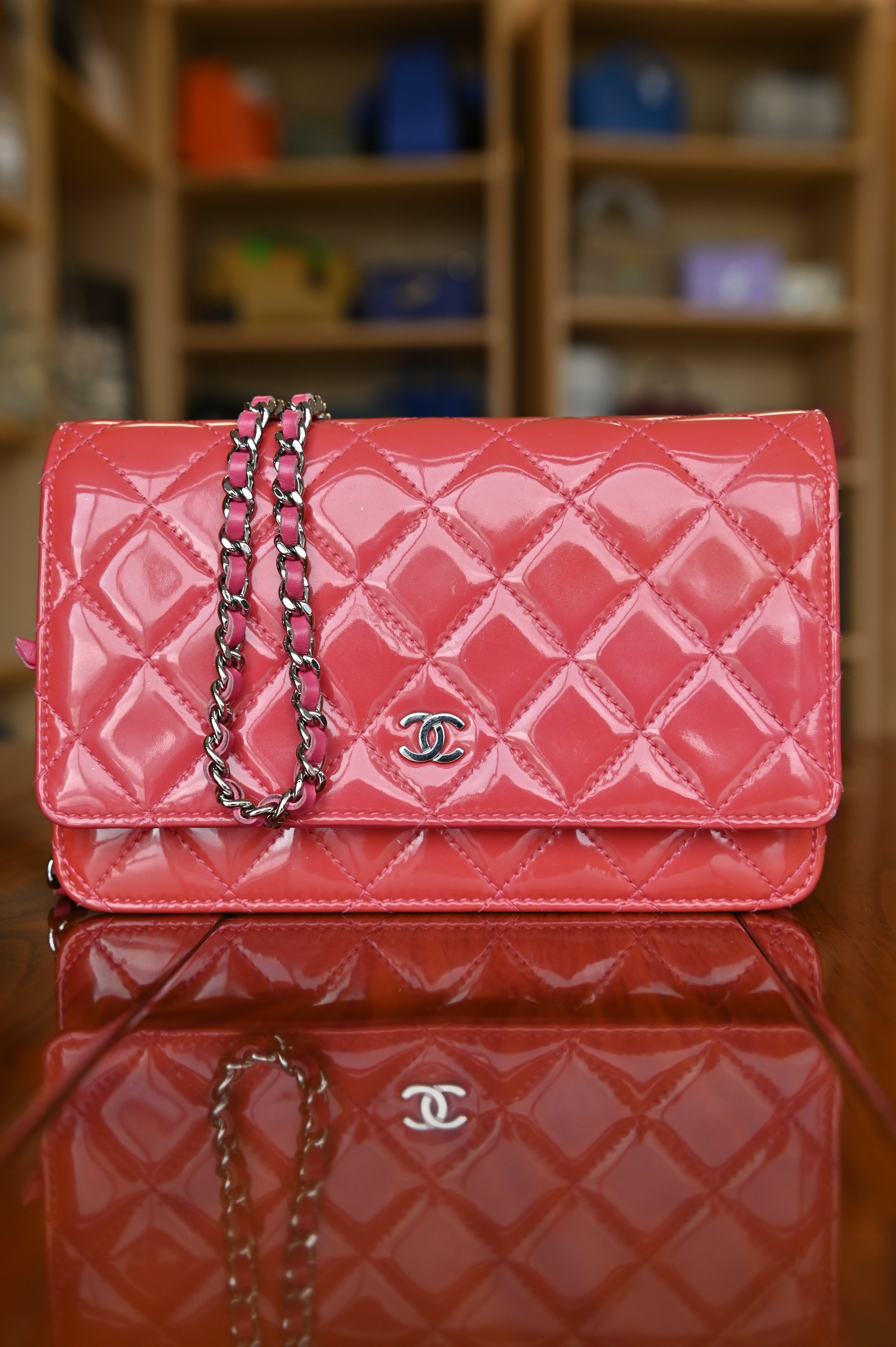 Chanel Classic Patent Pink Wallet on Chain