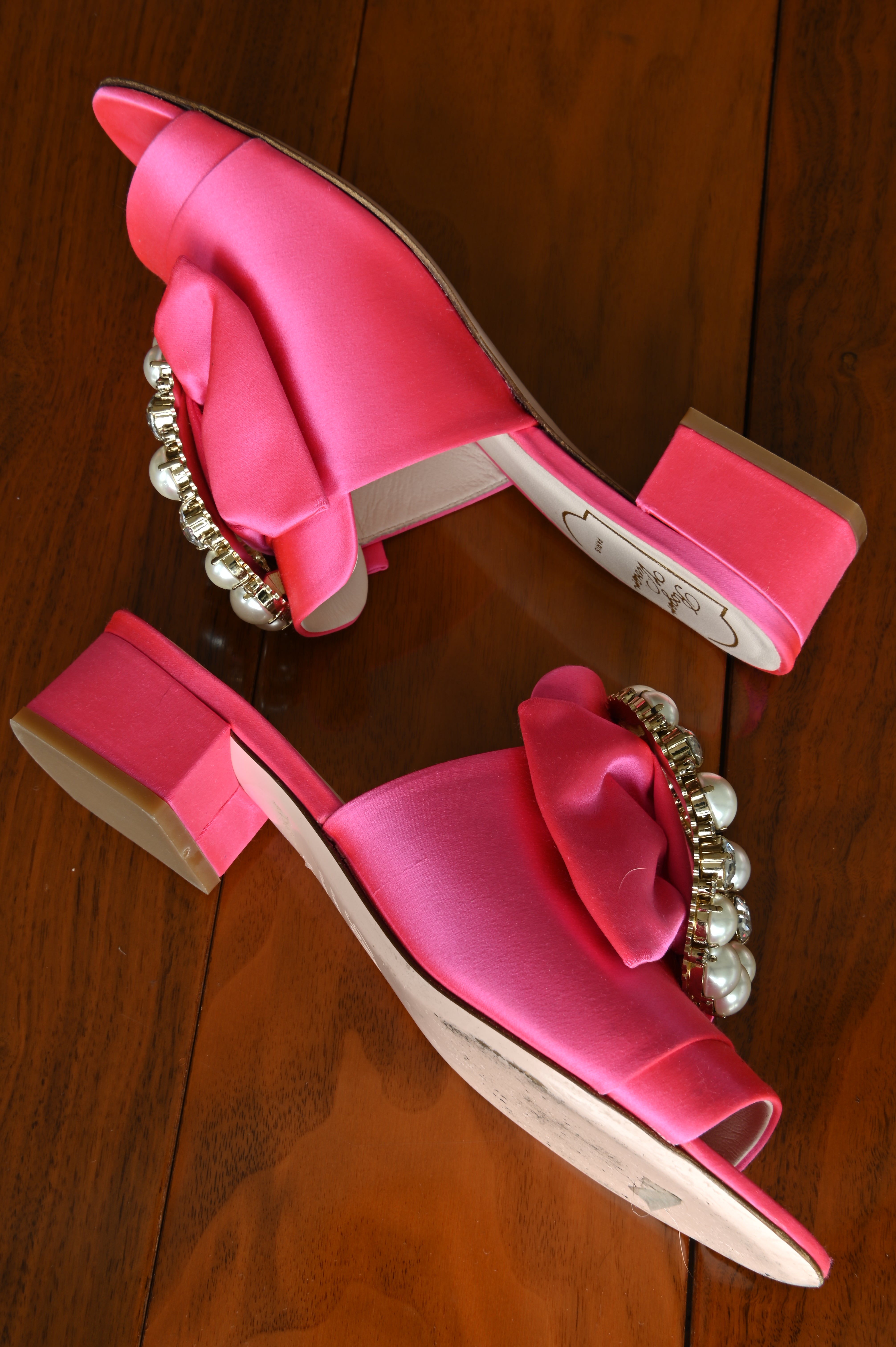 Roger Vivier Pink Crystal Satin Mules