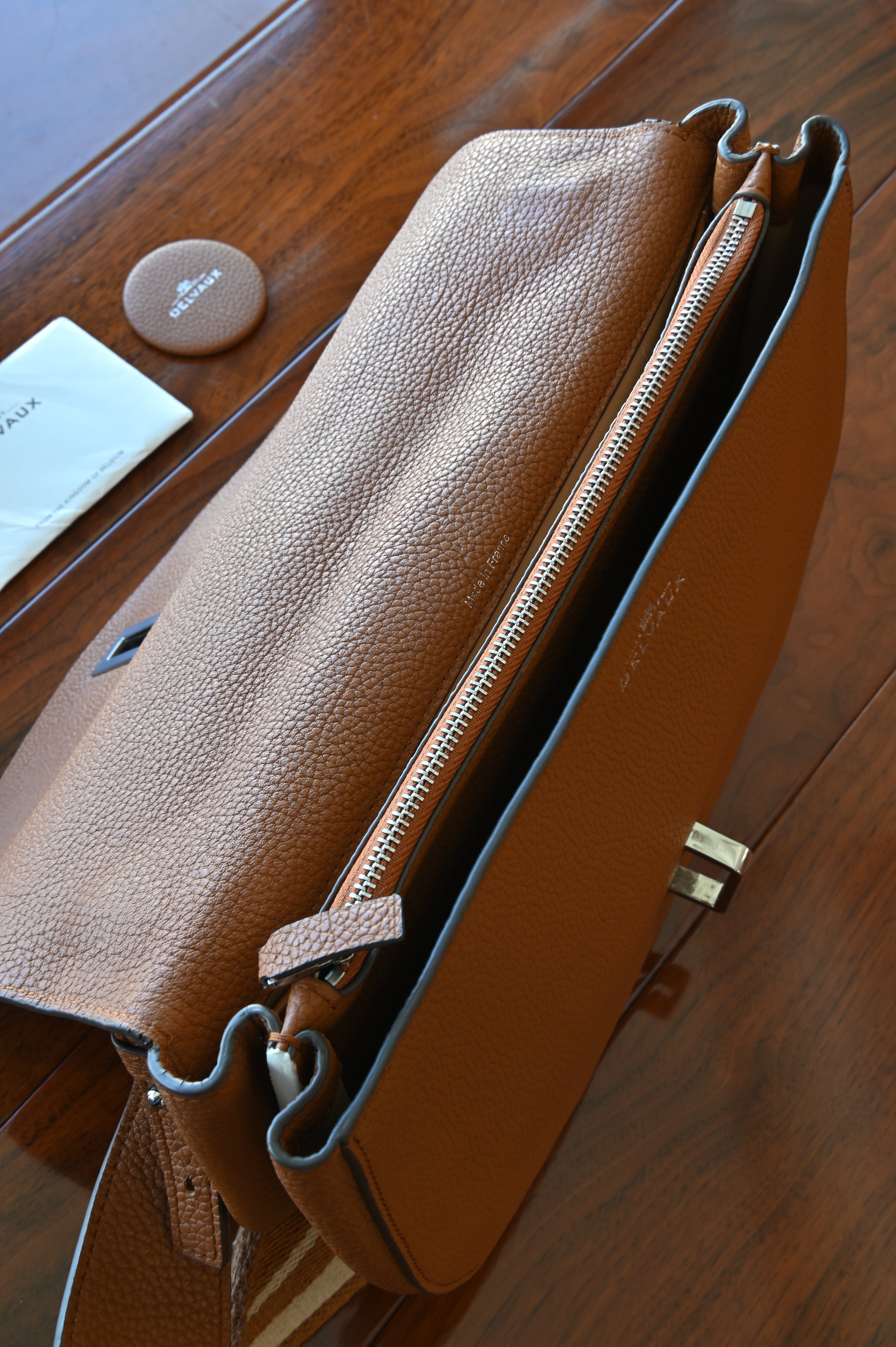 Delvaux Le Mutin Brown Saddle Bag open