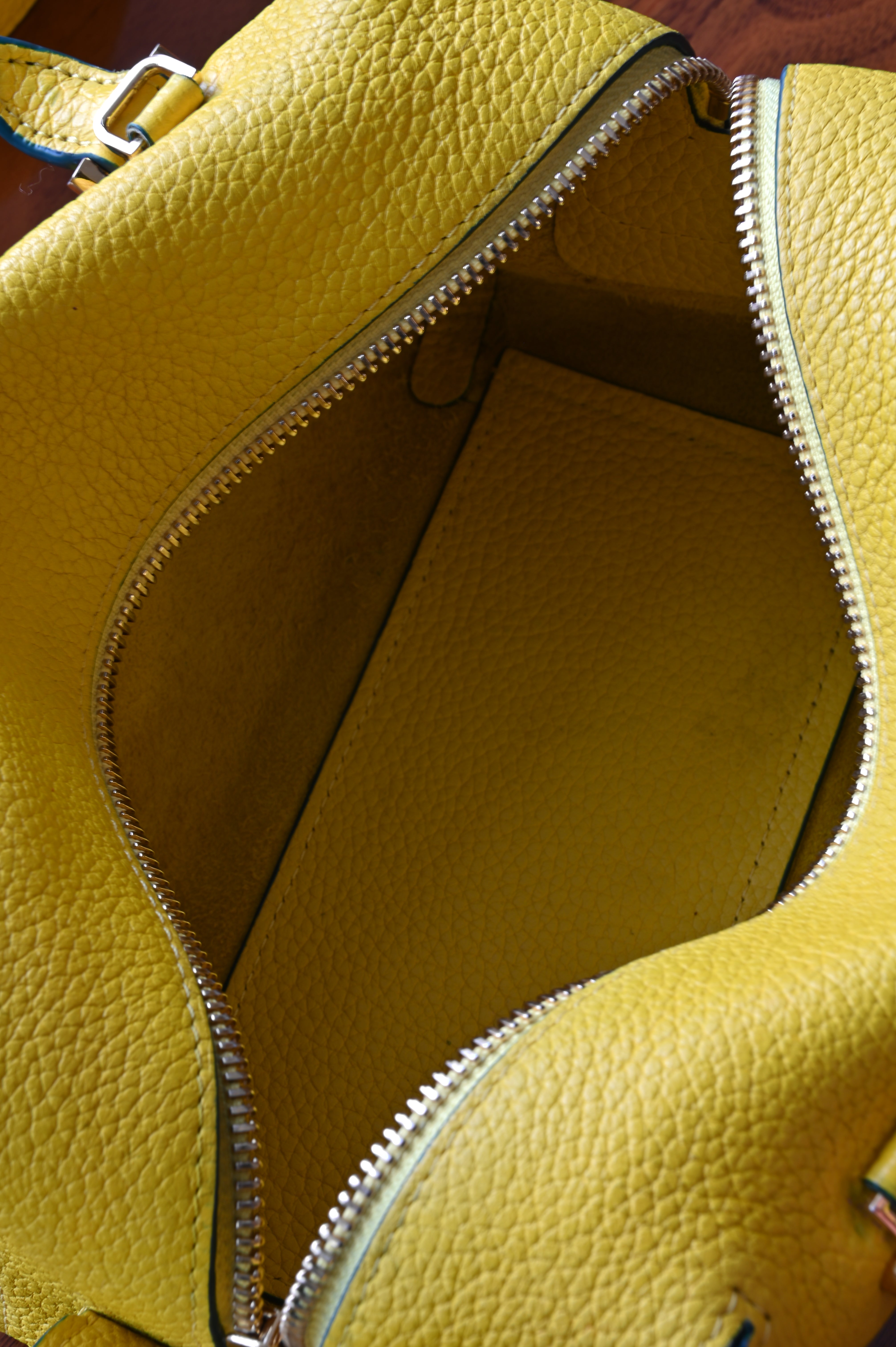 Delvaux Yellow Cool Box Nano Bag inside