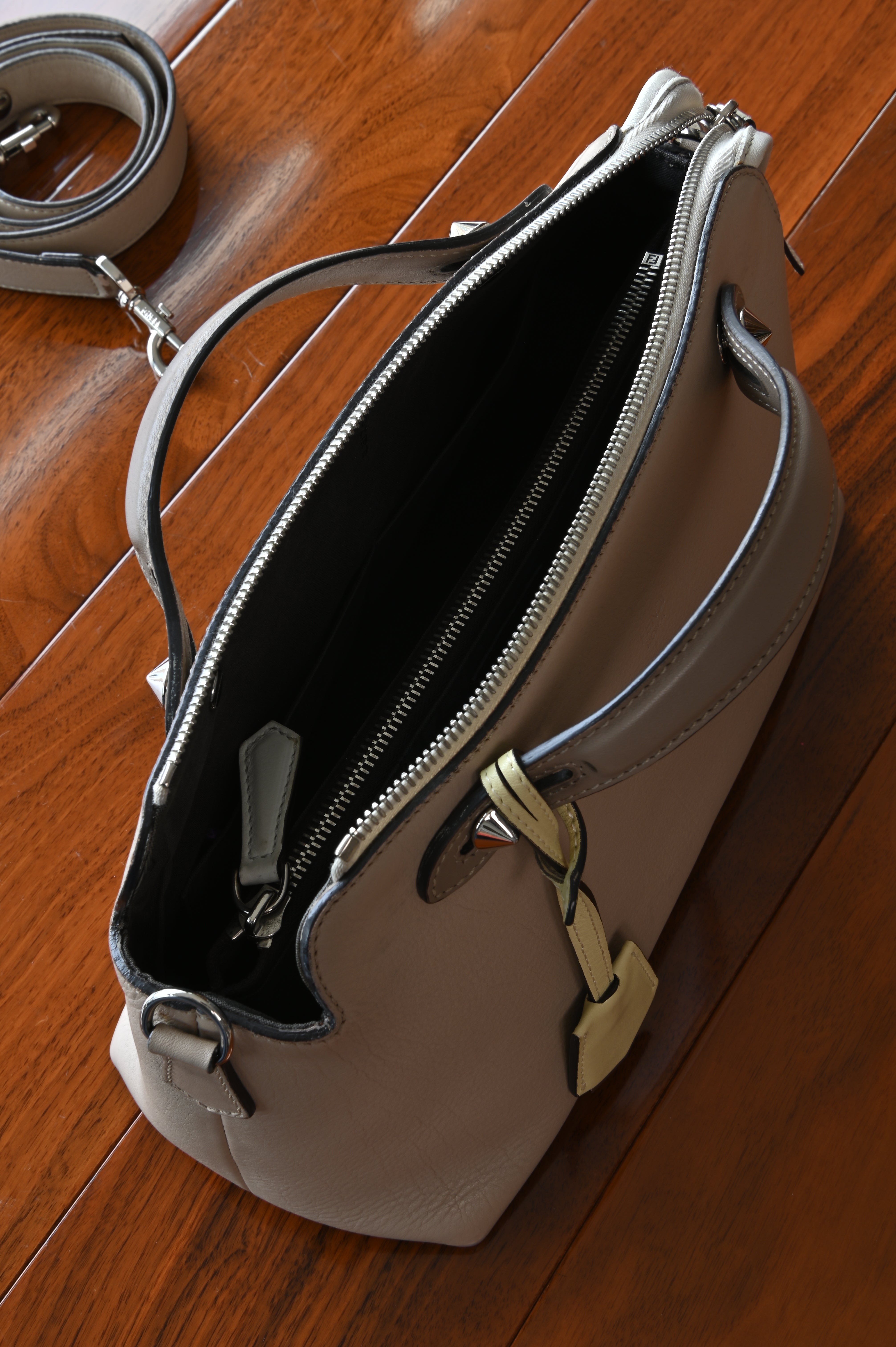 Fendi By The Way Taupe Shoulder Bag top open