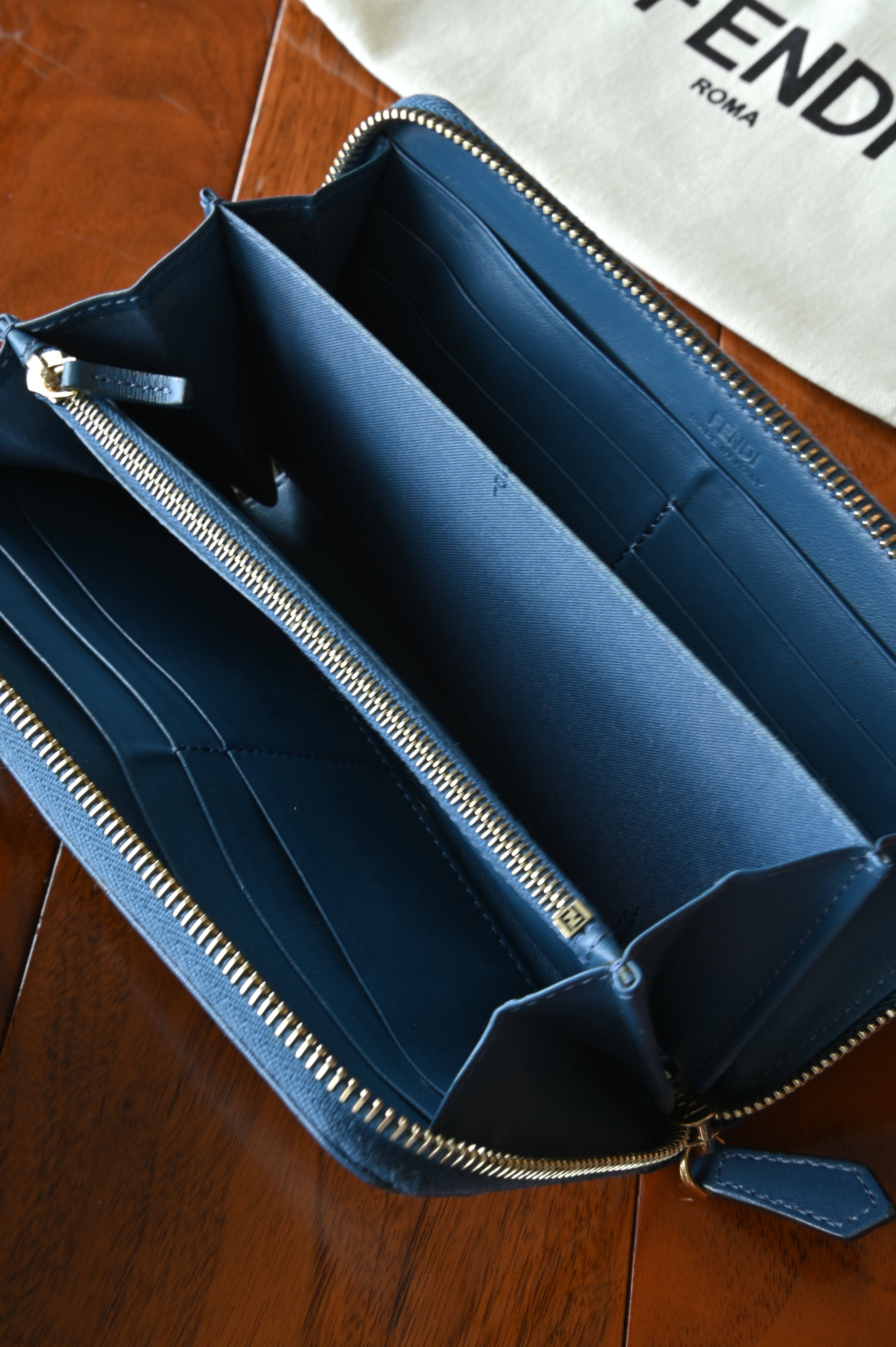 Fendi Dark Blue Long Wallet open