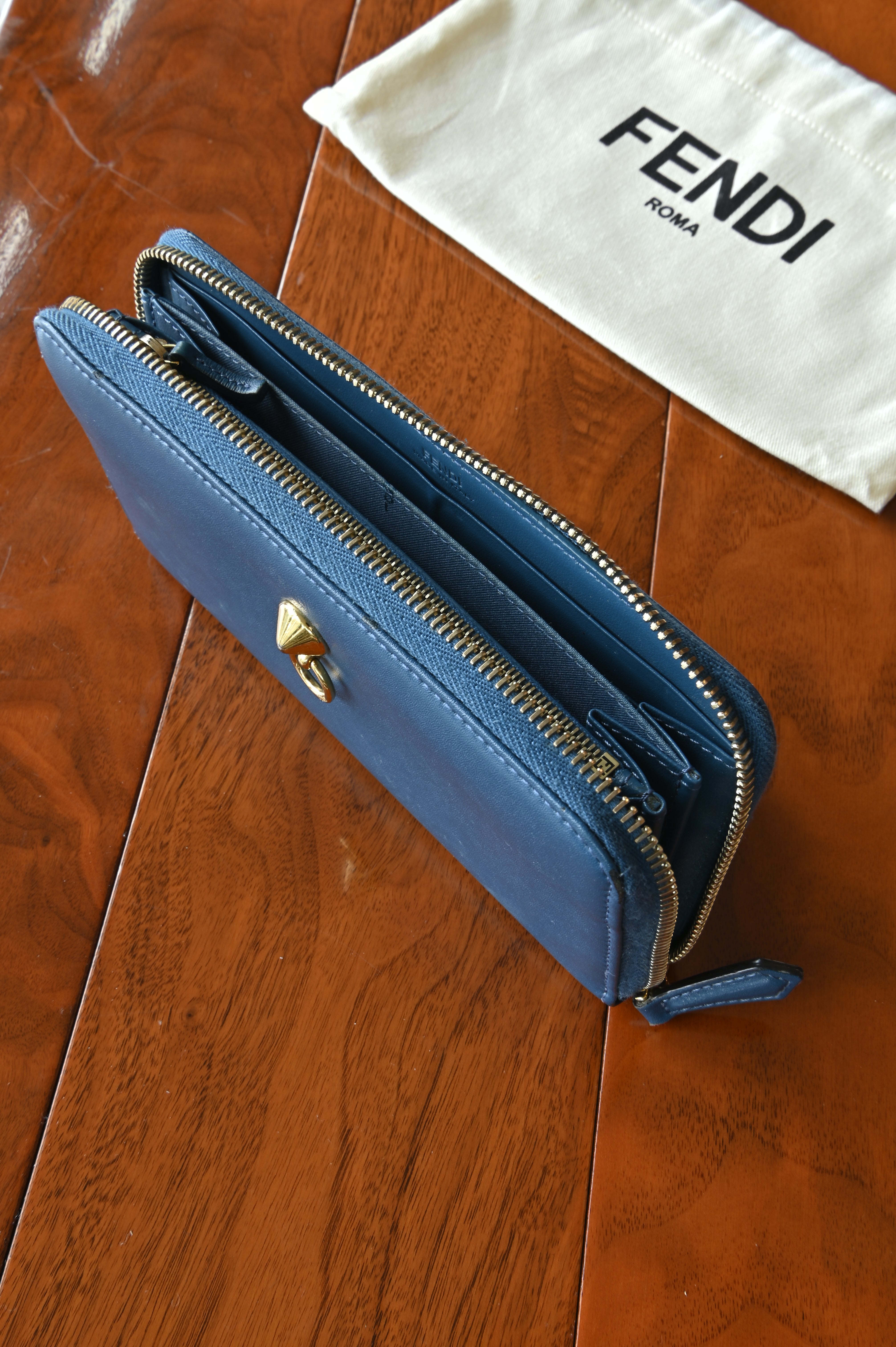 Fendi Dark Blue Long Wallet zipper
