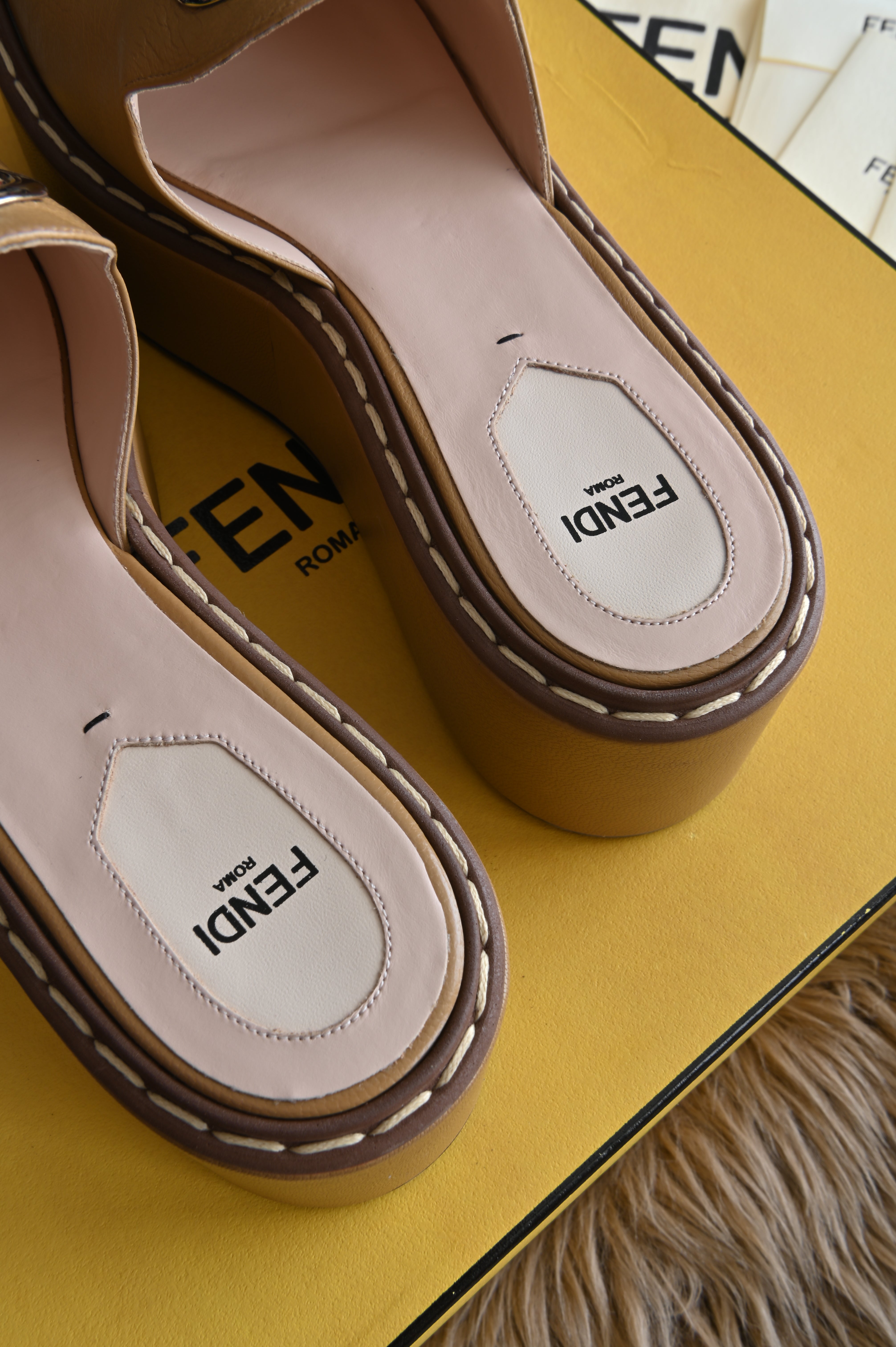 Fendi Fendi First Tan with Silver hardware Platform Heels back