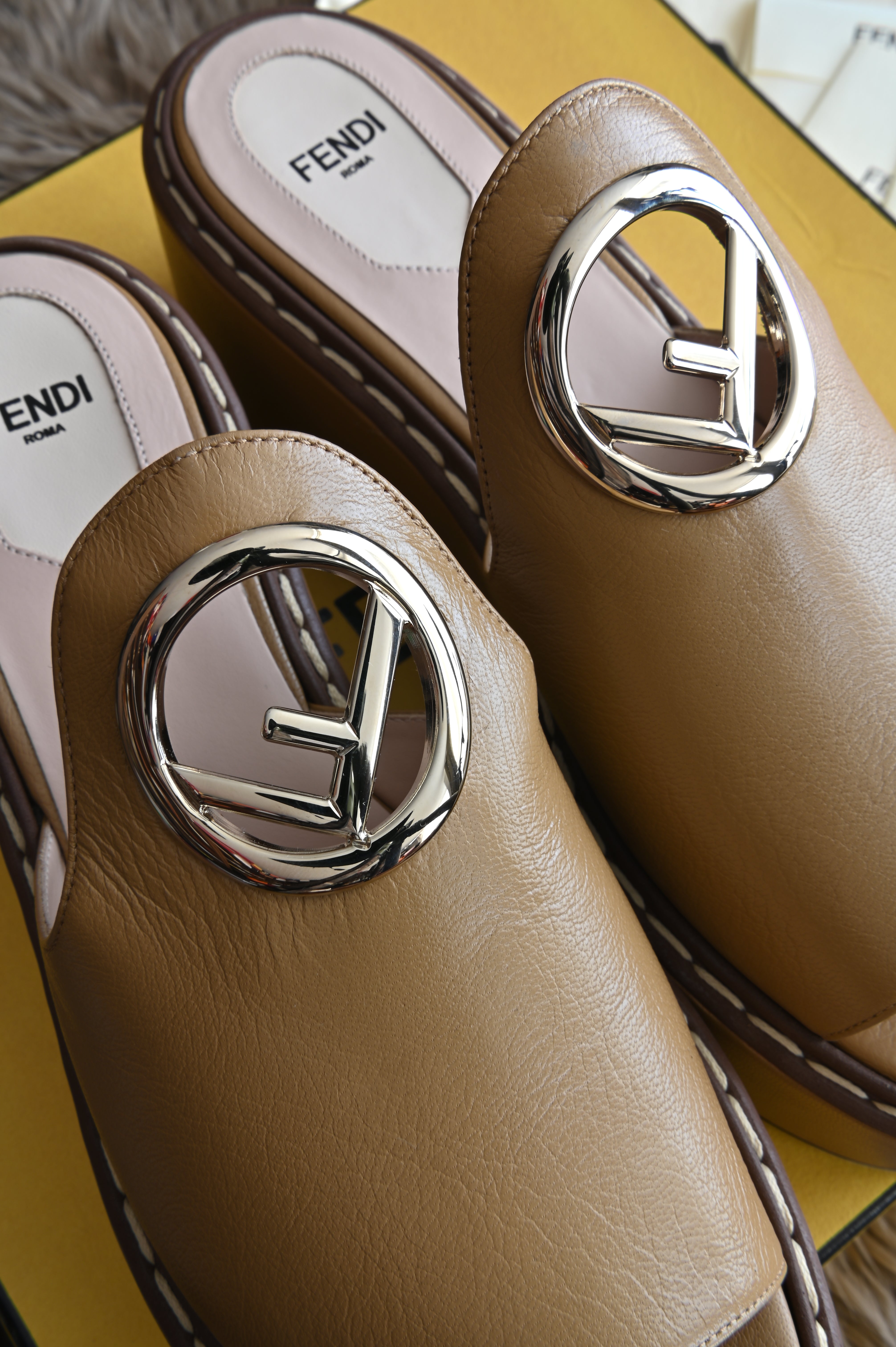 Fendi Fendi First Tan with Silver hardware Platform Heels logo