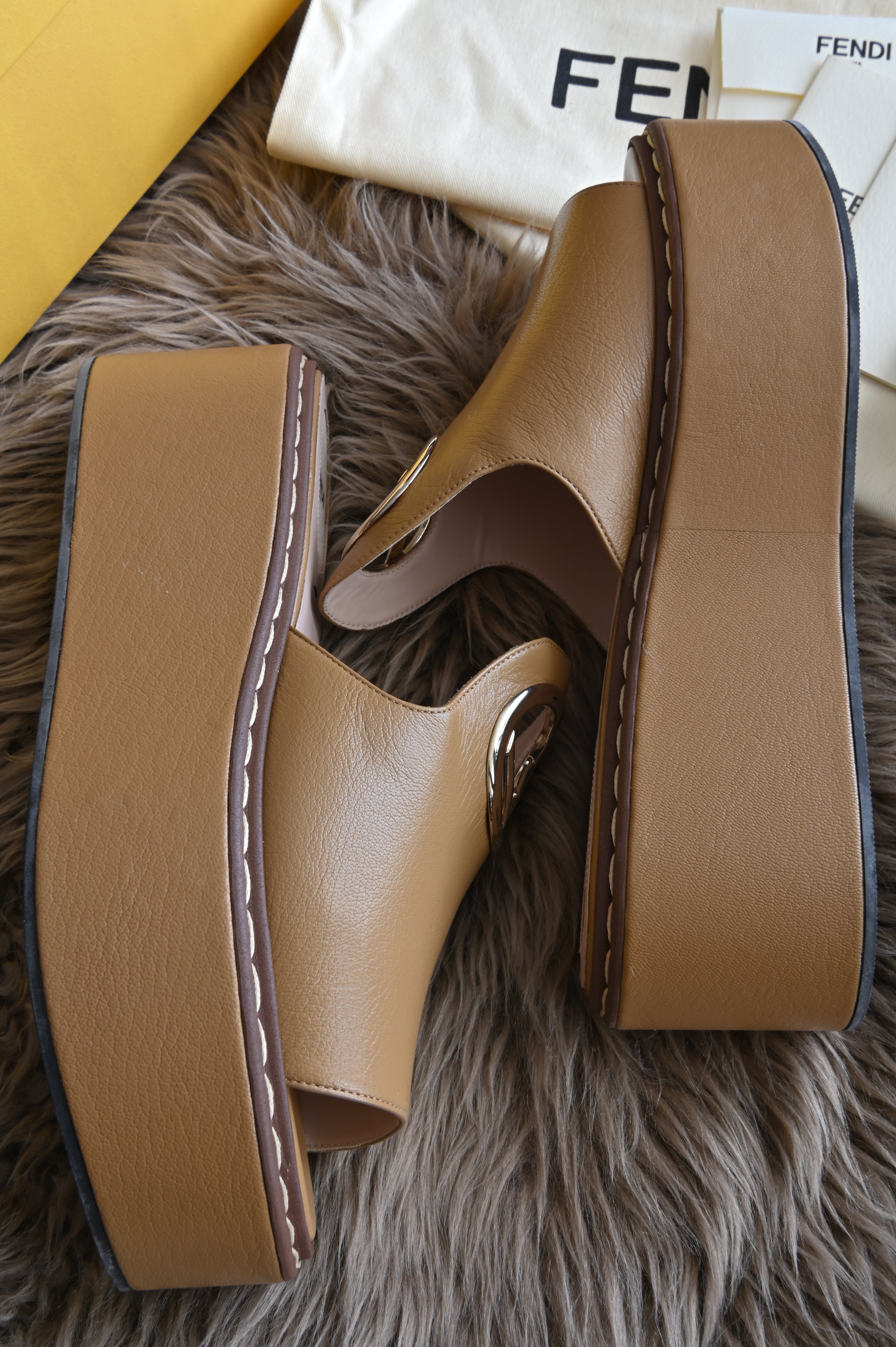 Fendi Fendi First Tan with Silver hardware Platform Heels side