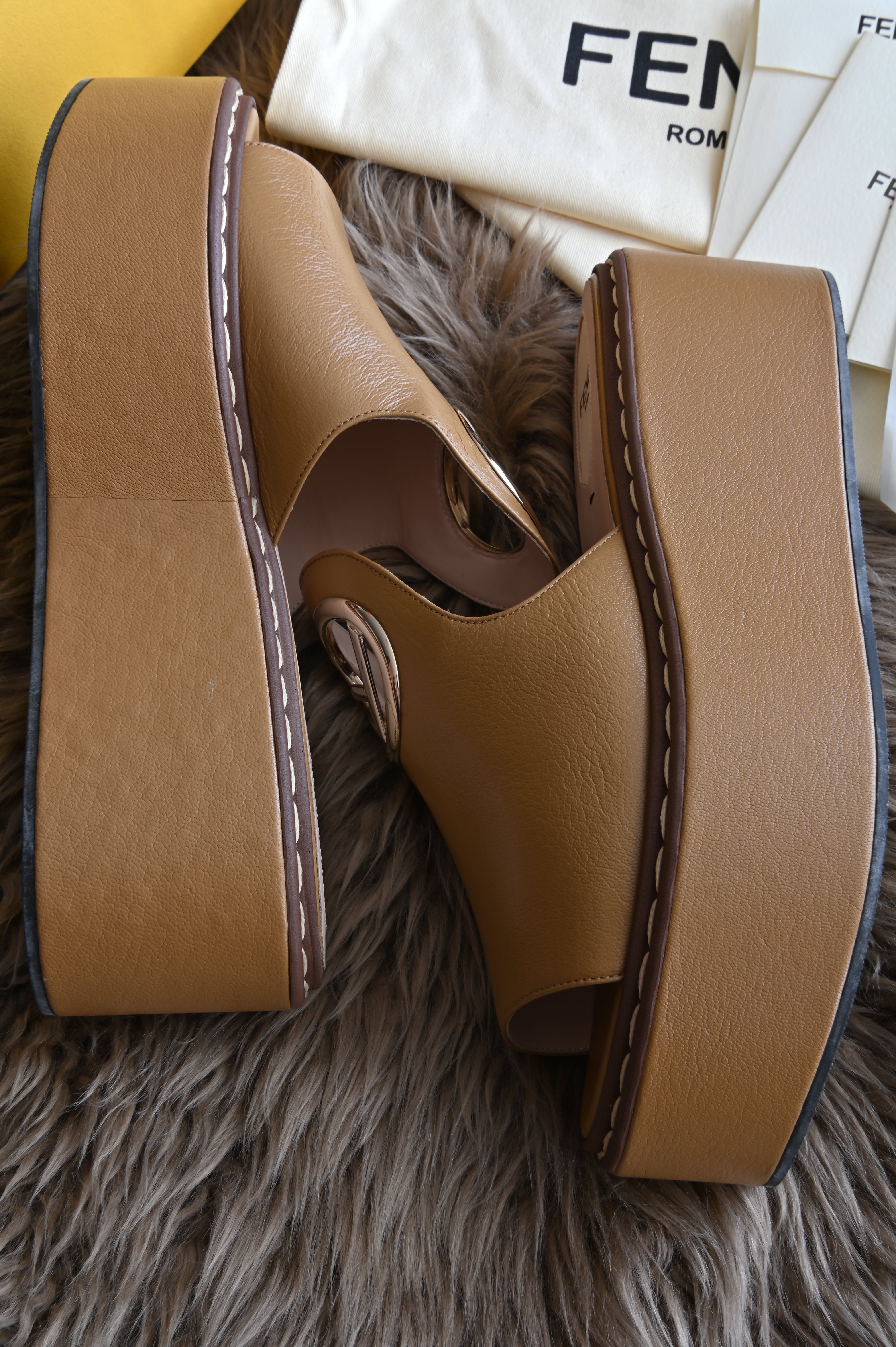 Fendi Fendi First Tan with Silver hardware Platform Heels side two