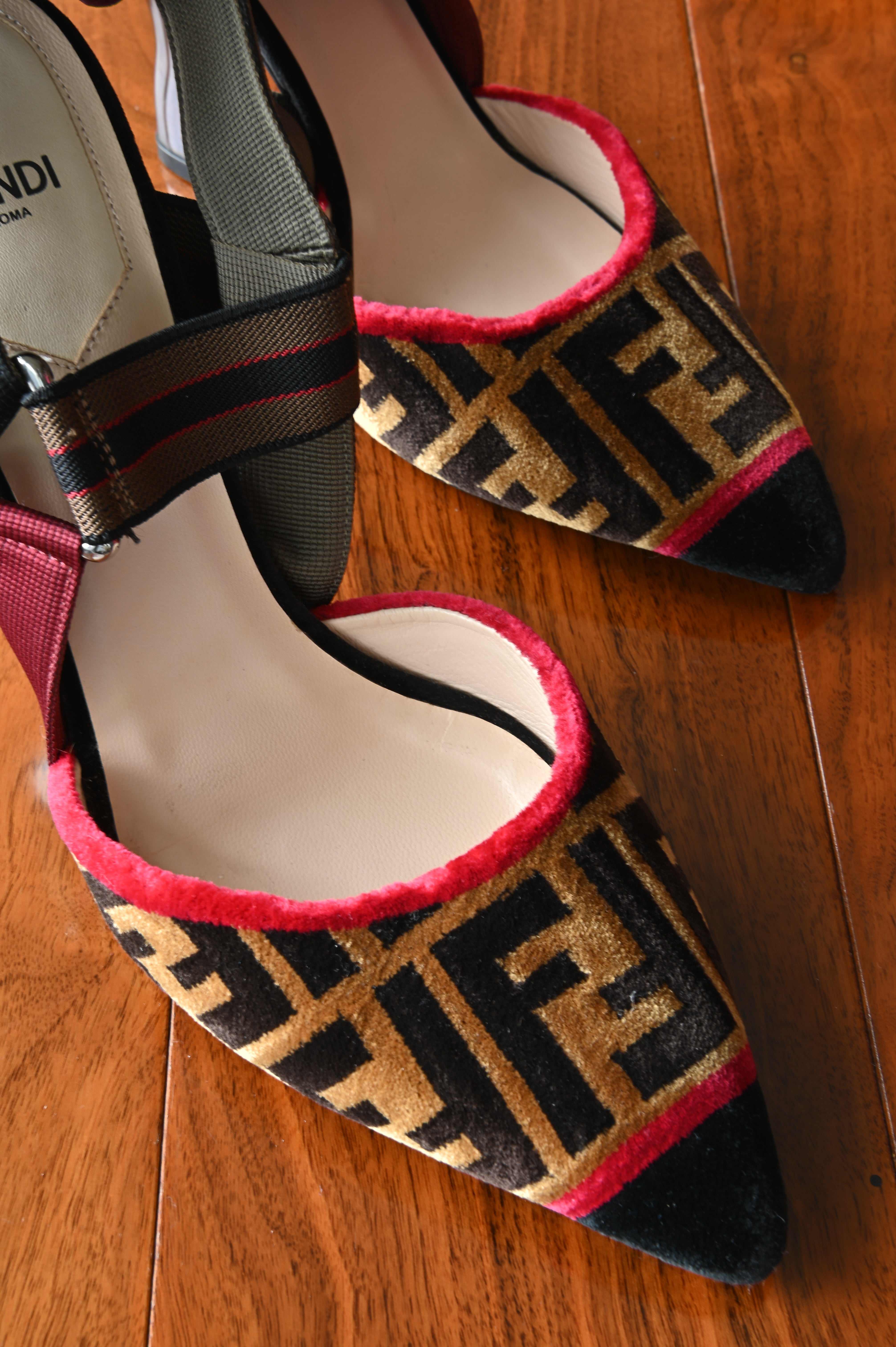 Fendi Multicolor Colibrì Velvet Slingback Pumps front