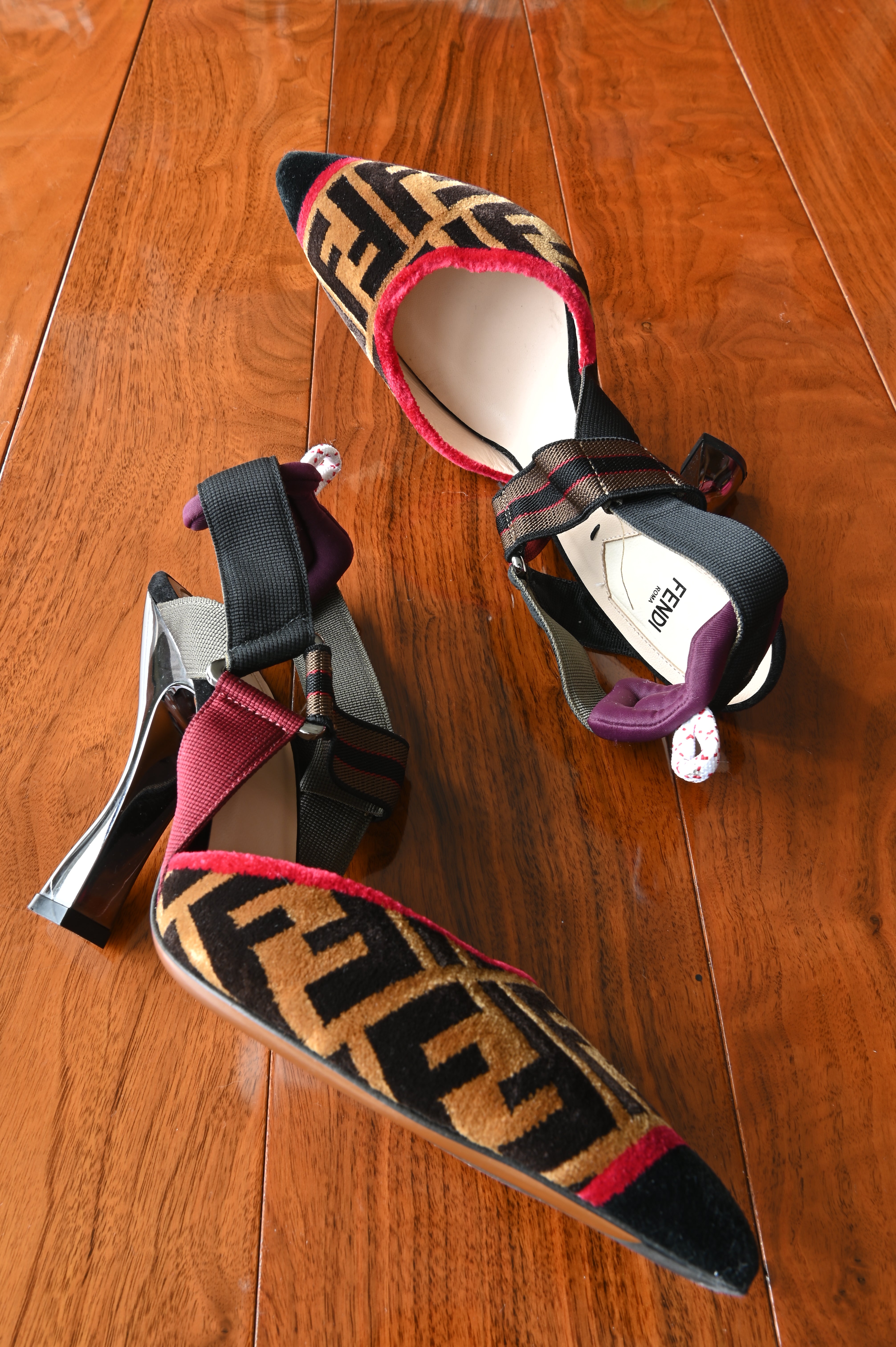 Fendi Multicolor Colibrì Velvet Slingback Pumps side