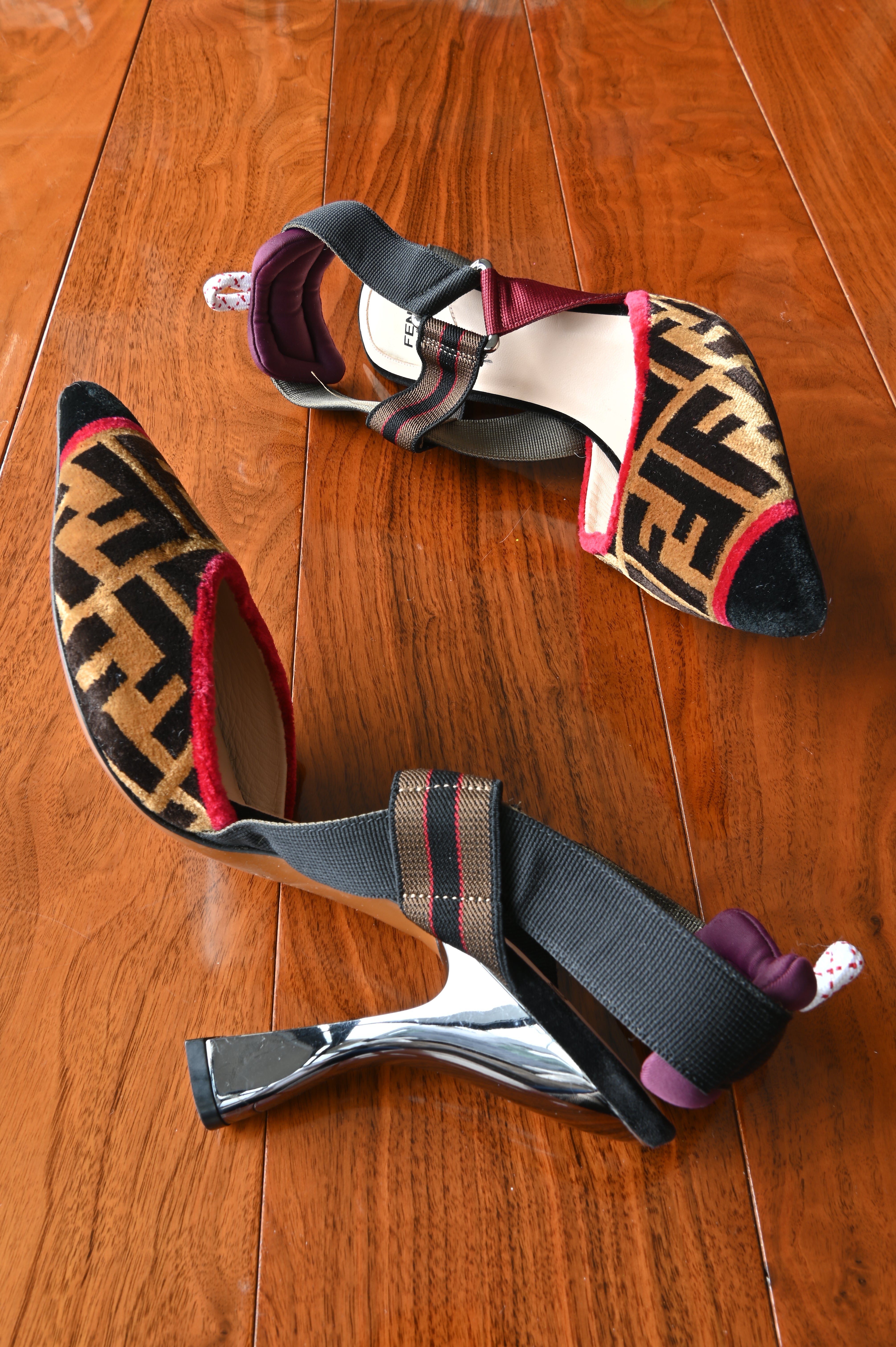 Fendi Multicolor Colibrì Velvet Slingback Pumps side two