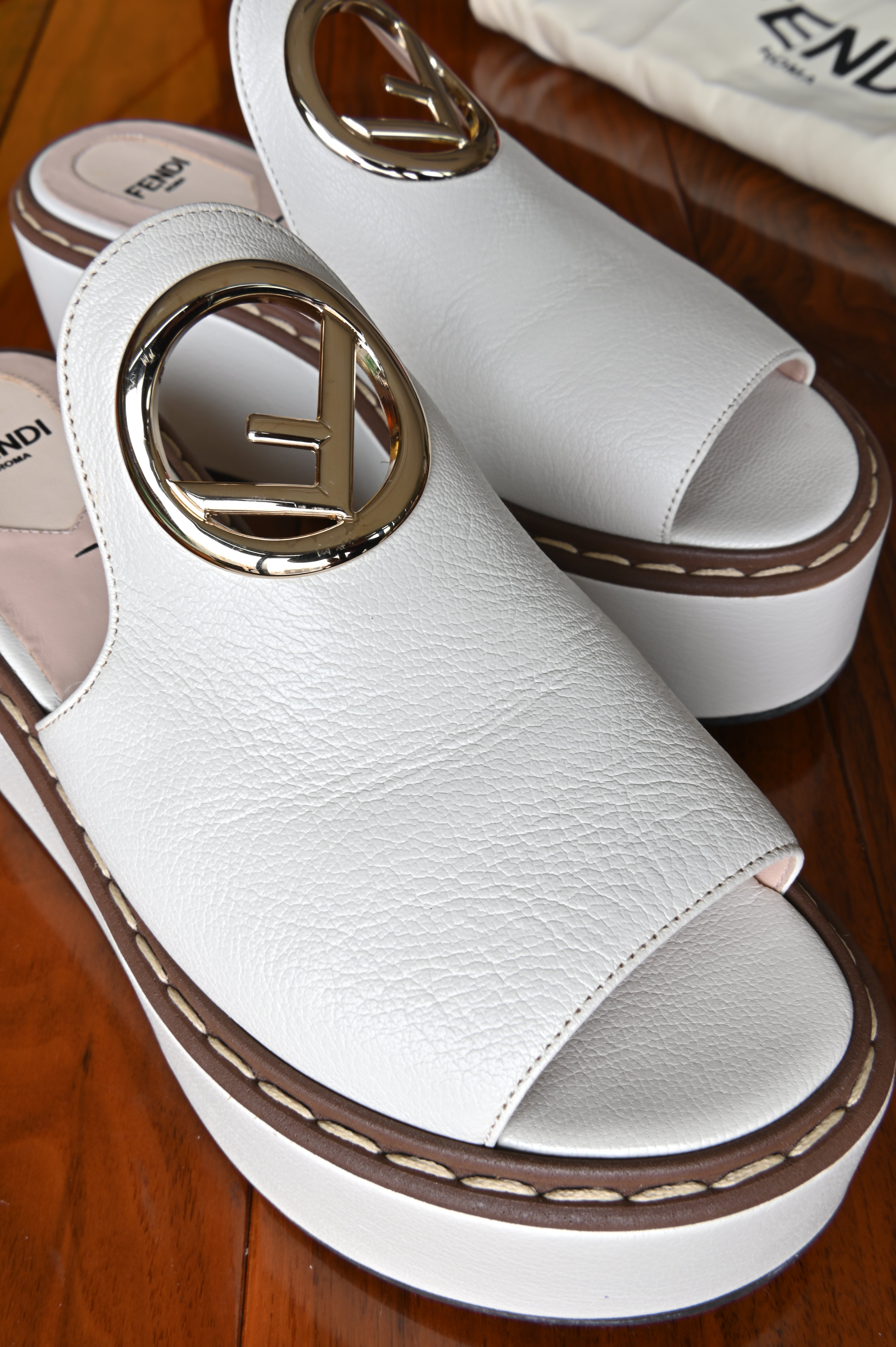 Fendi White Platform Mules front