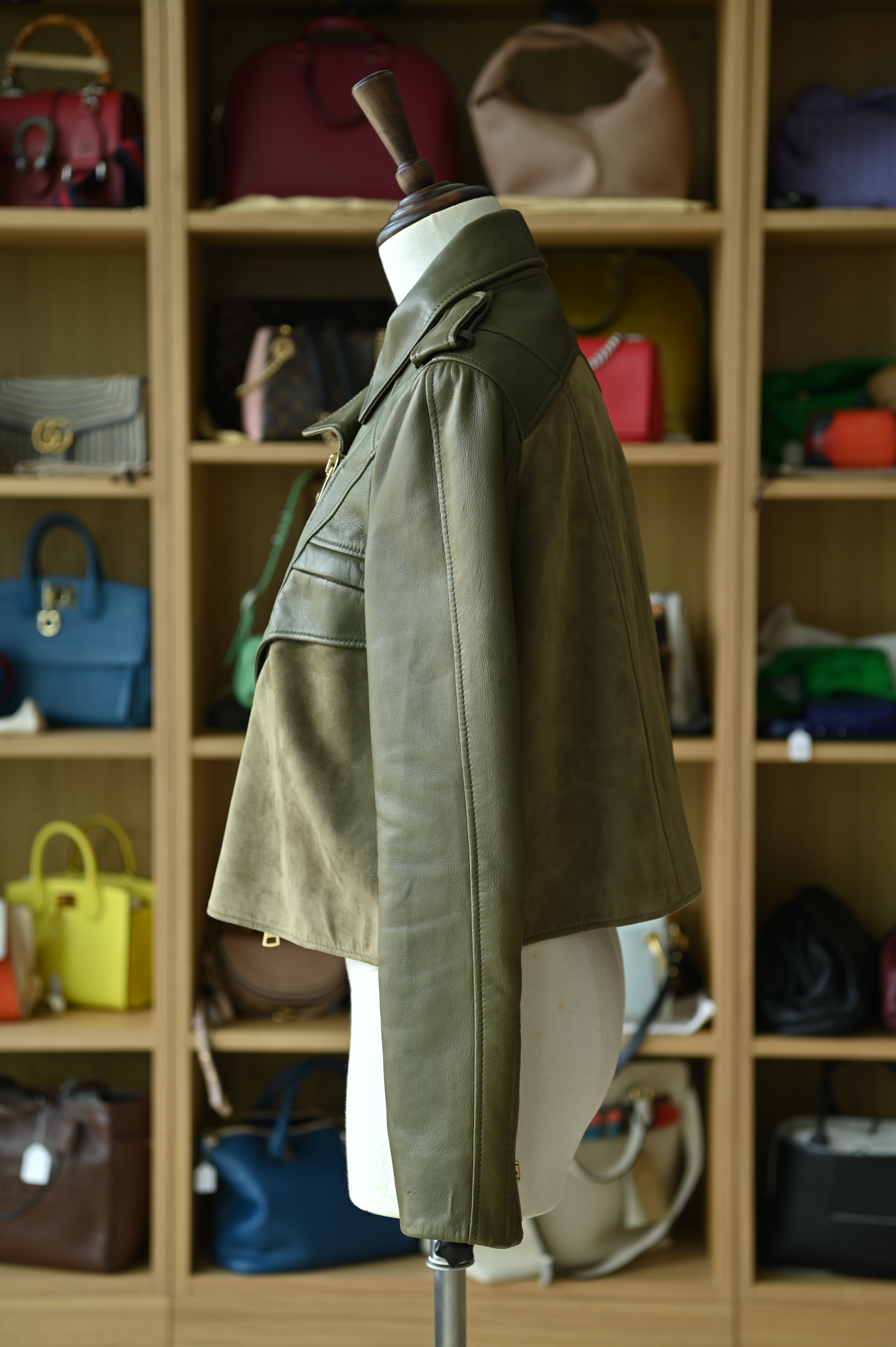 Givenchy Olive Green Leather Biker Jacket side