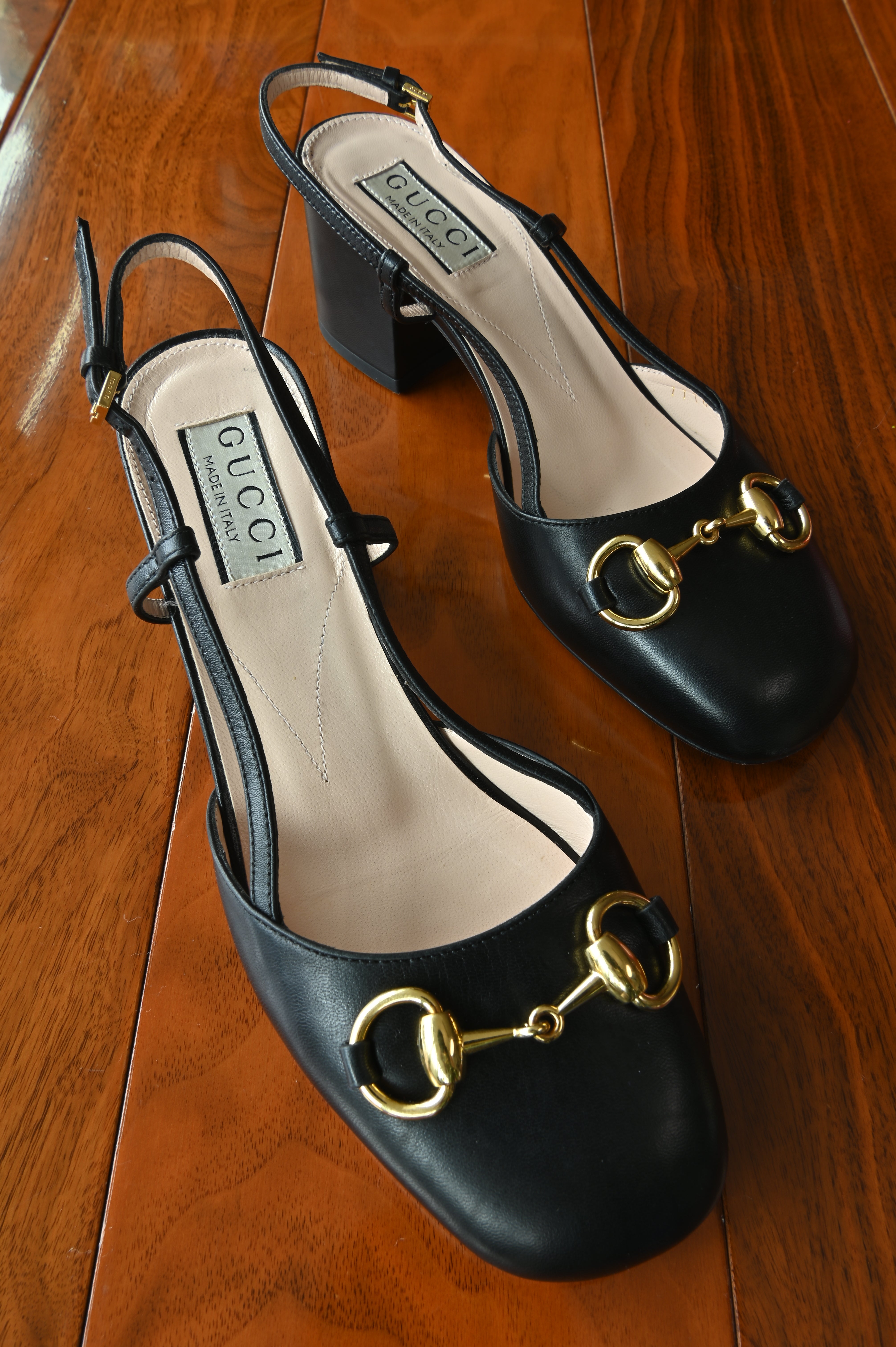 Gucci Black Horsebit Lamb leather Slingback Pumps