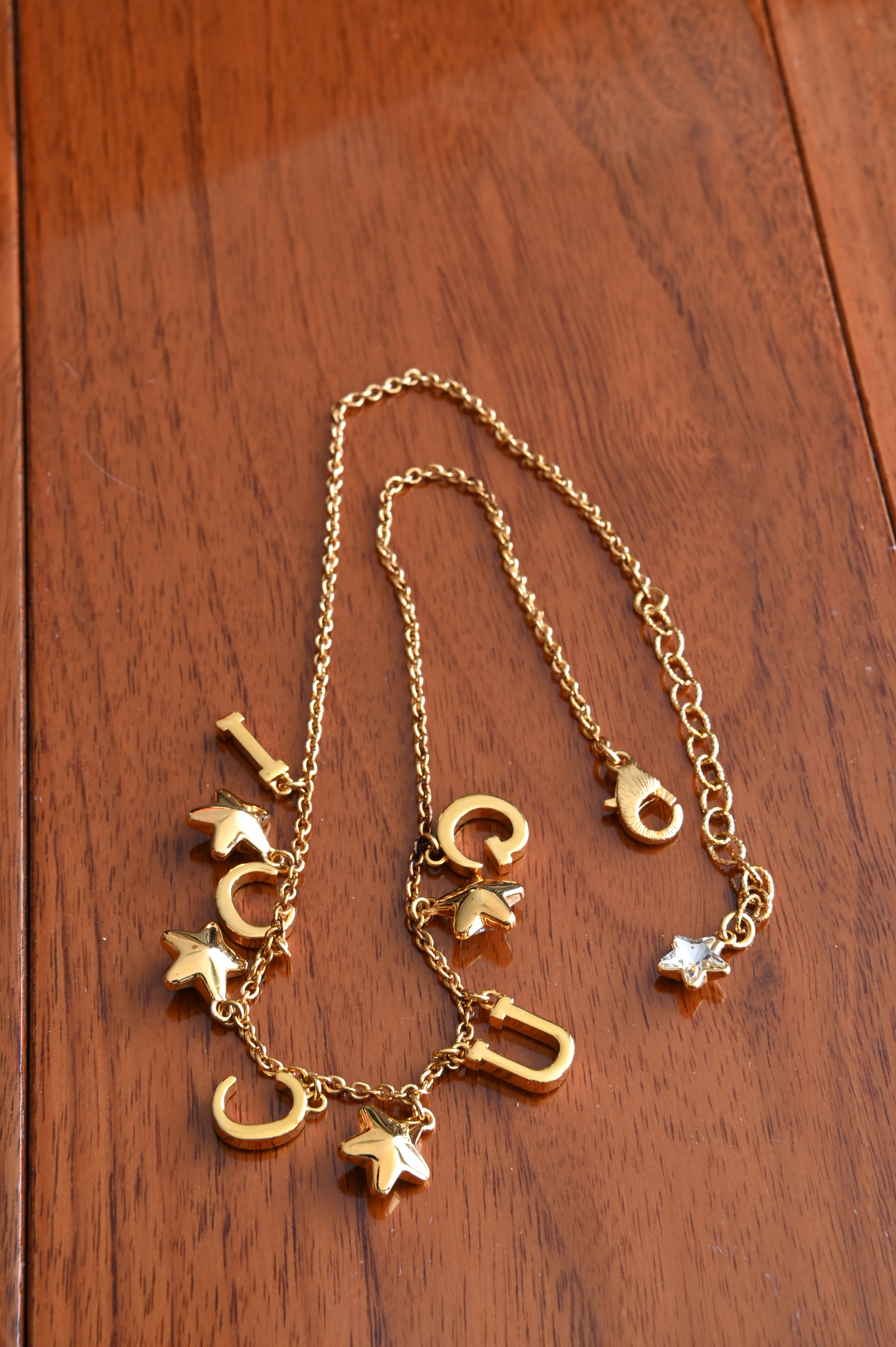 Gucci Charm Necklace with crystals in Gold hardware angle five