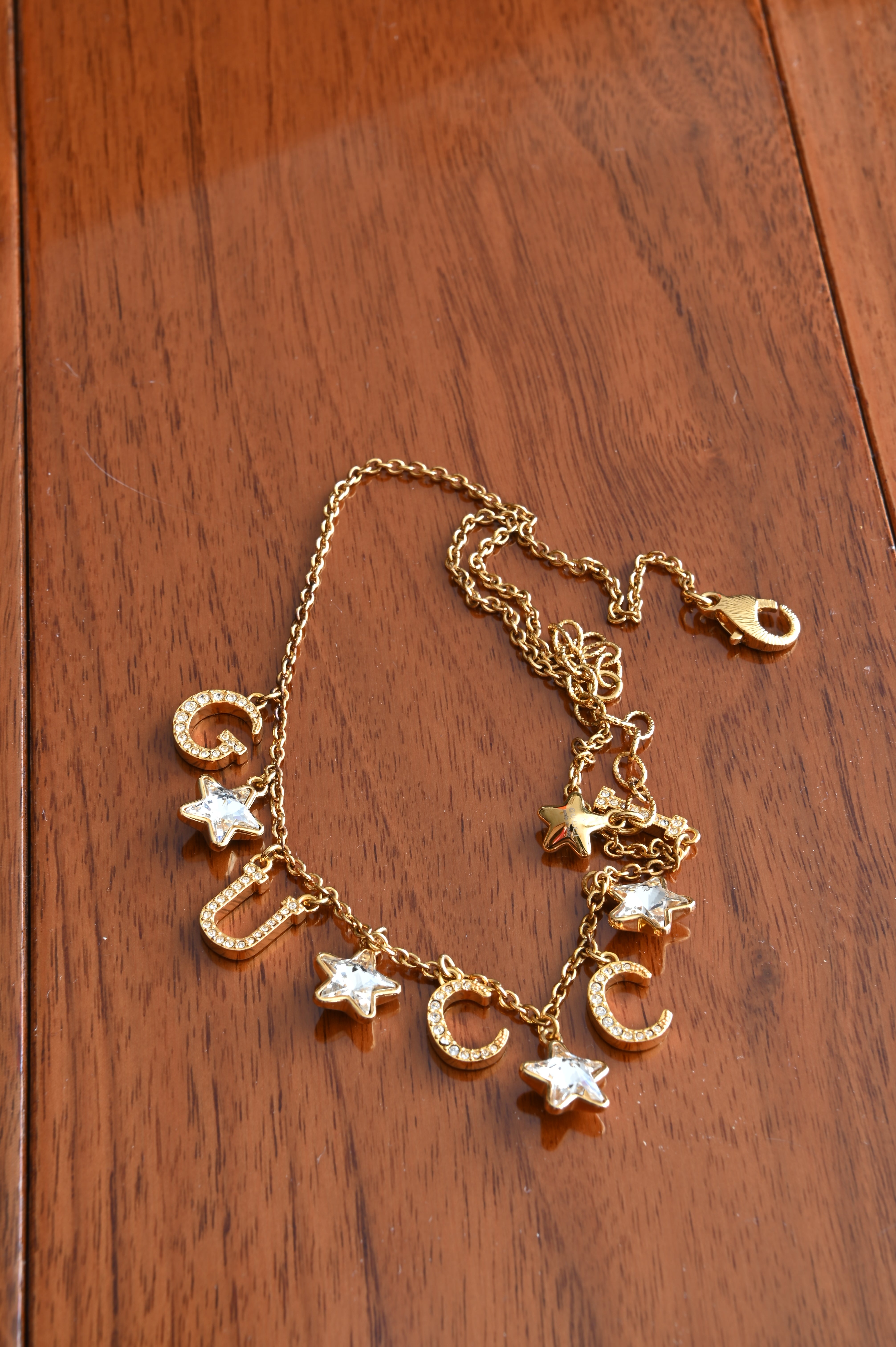 Gucci Charm Necklace with crystals in Gold hardware angle four