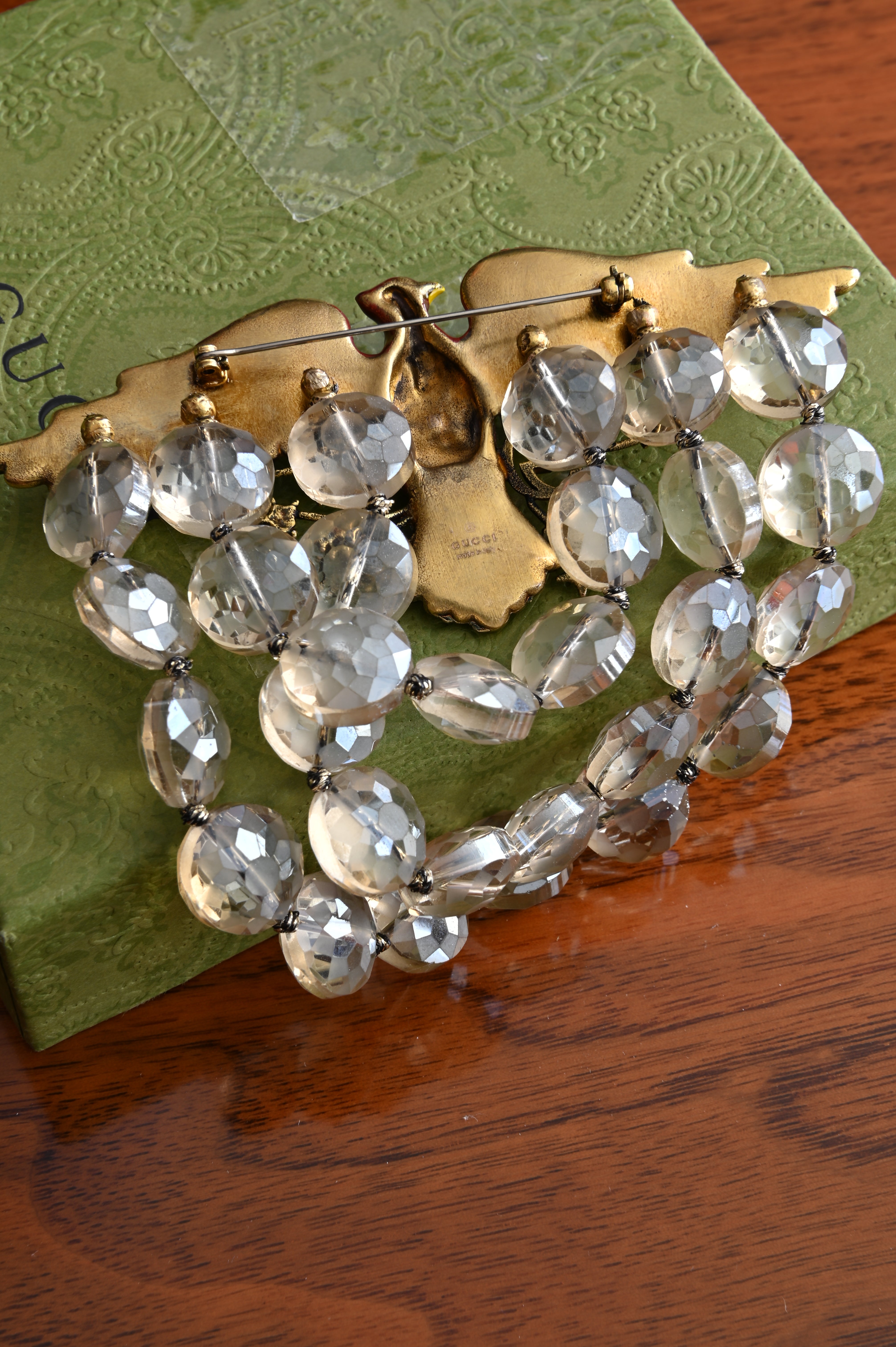 Gucci Enamel and Crystal Phoenix Brooch back two