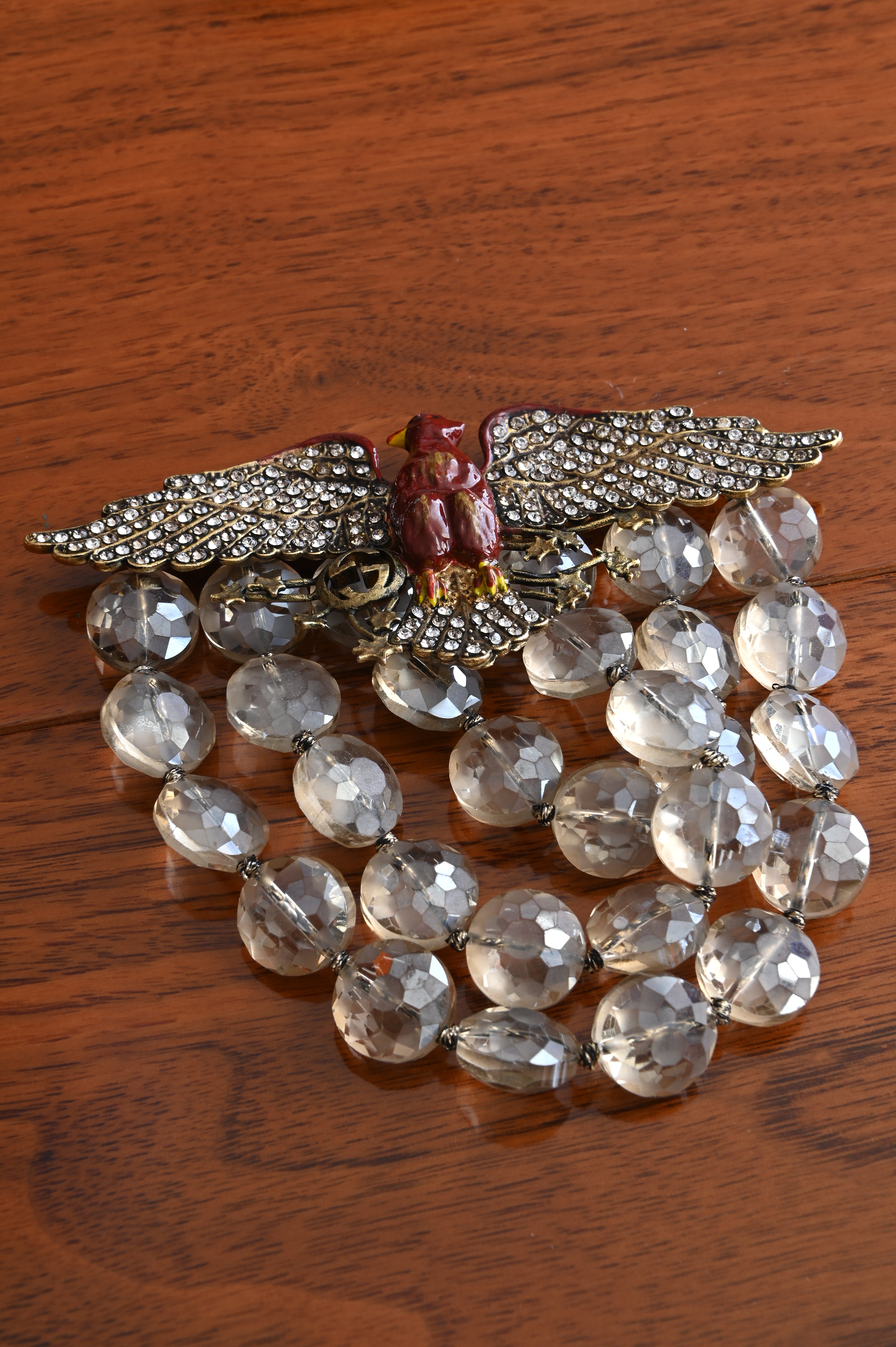 Gucci Enamel and Crystal Phoenix Brooch front