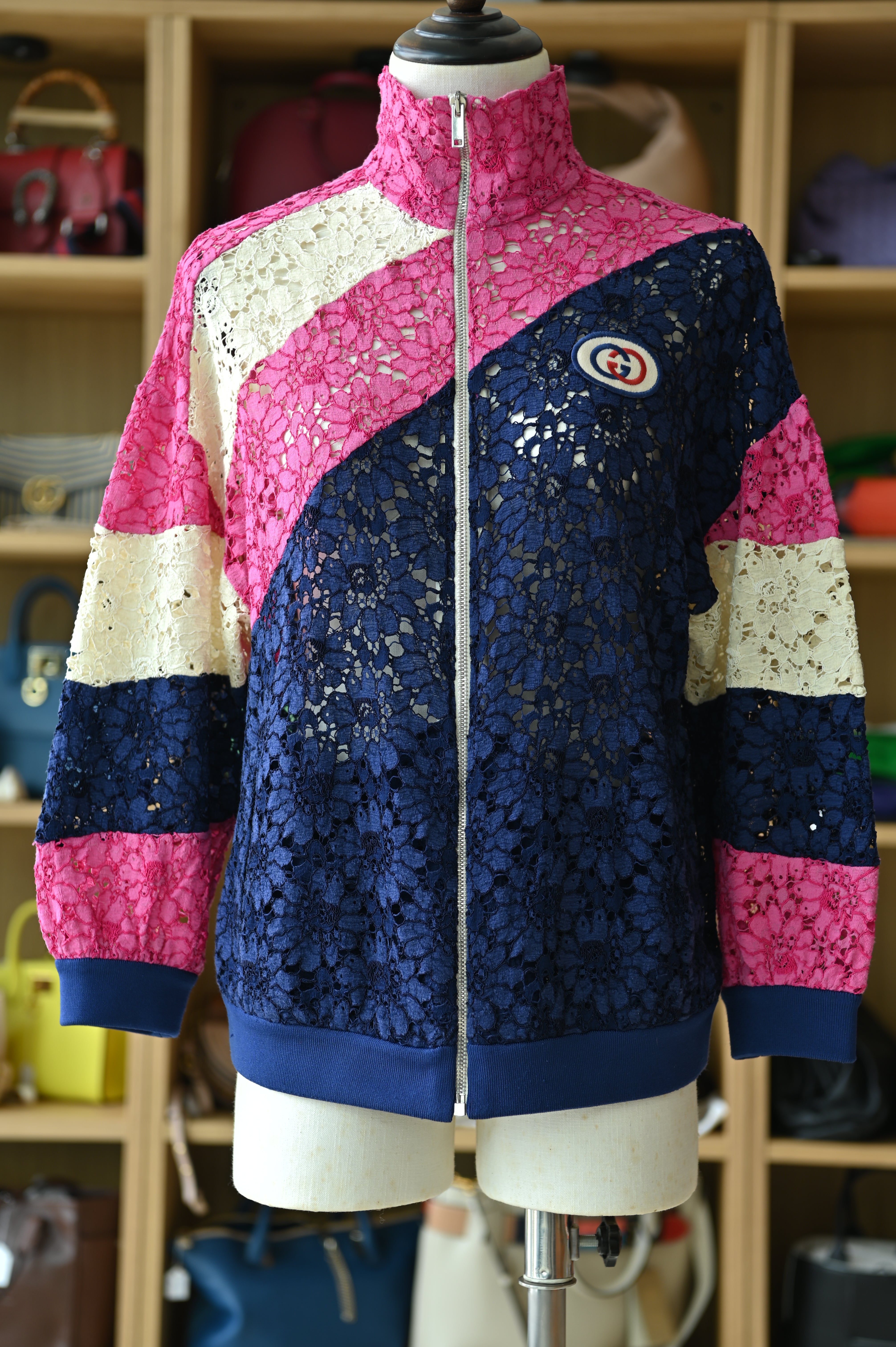  Gucci Floral Guipure Lace Track Jacket