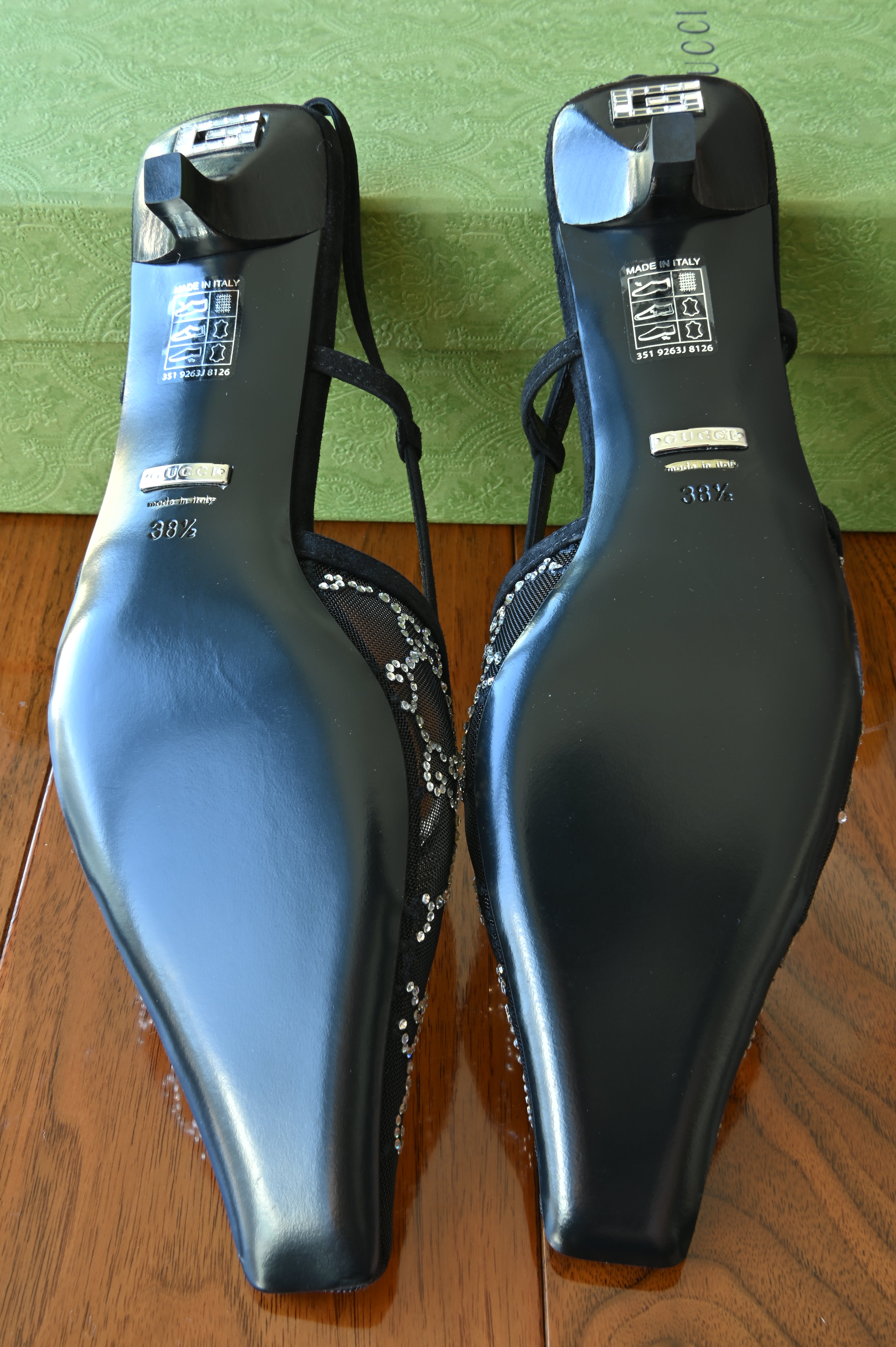 Gucci GG Black Canvas Slingback Heels bottom