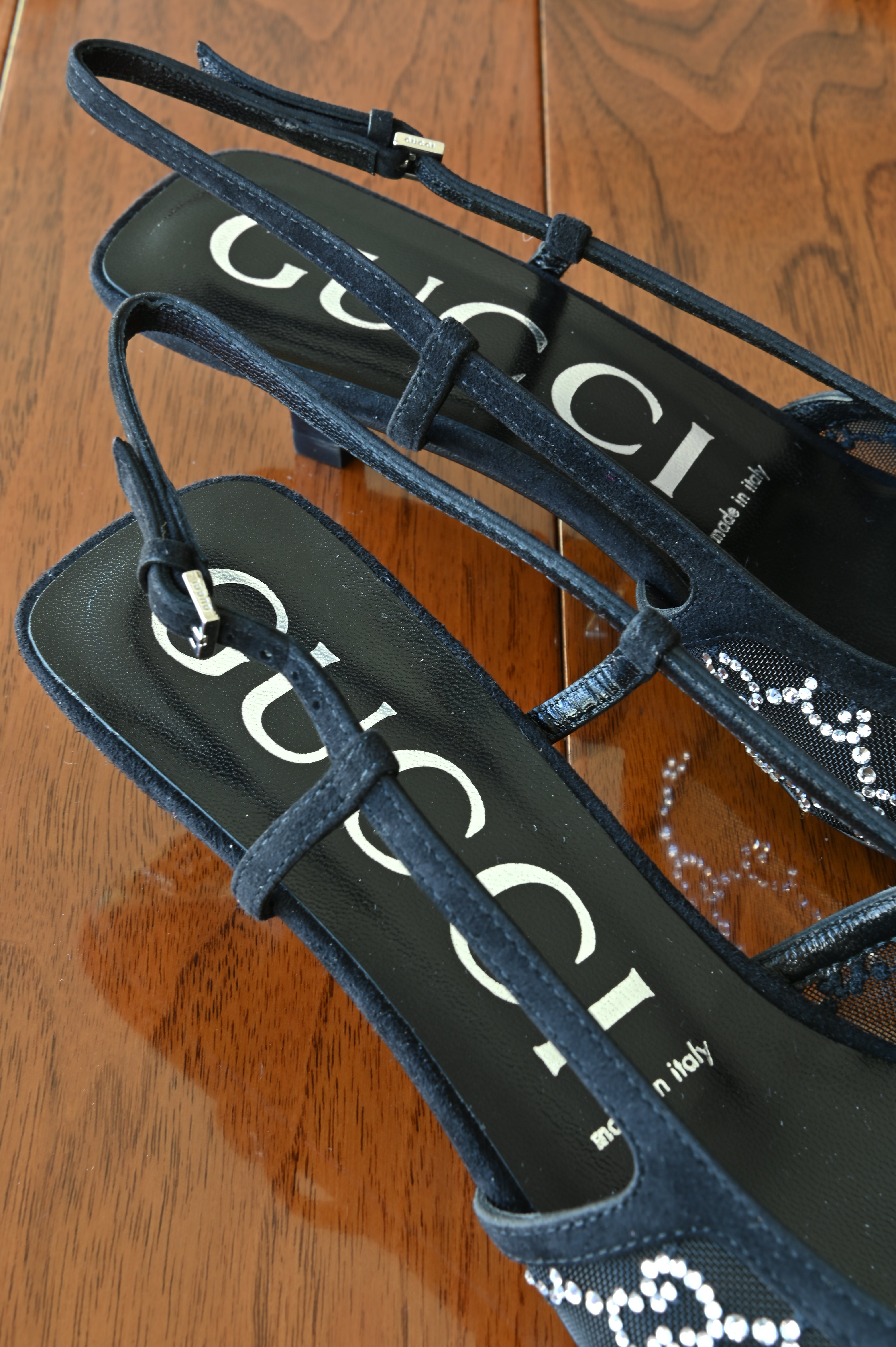 Gucci GG Black Canvas Slingback Heels logo